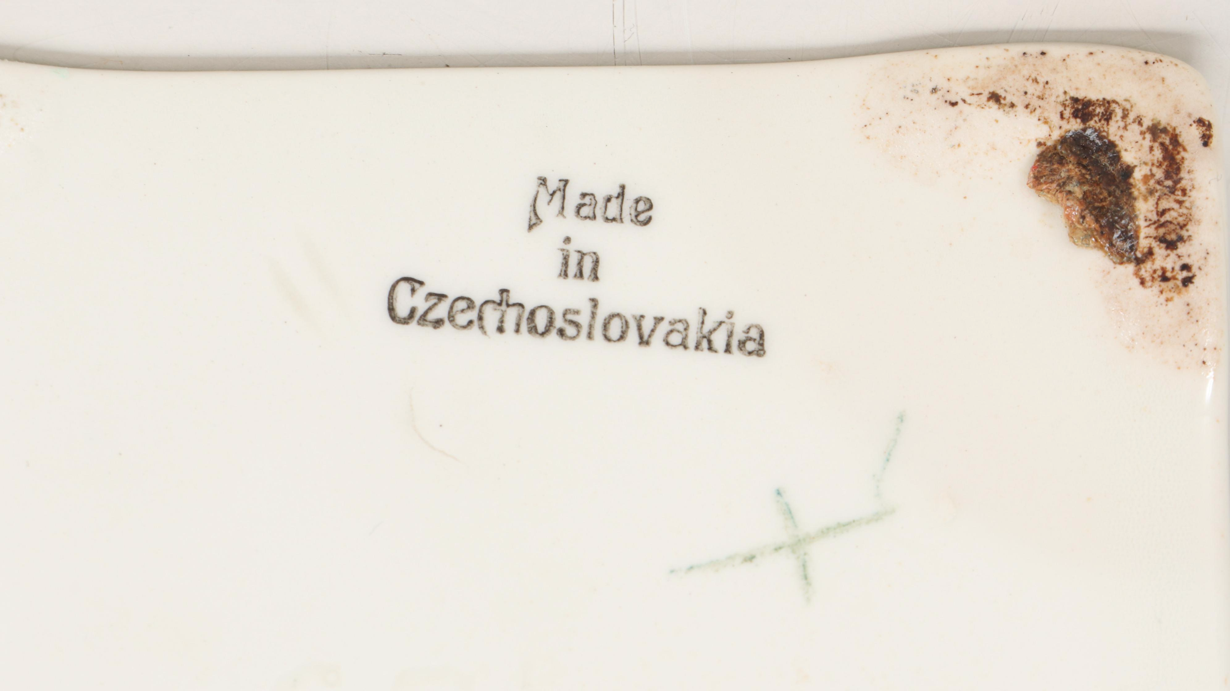 Czechoslovakian Delft Porcelain Food Storage Containers with Clocks and Shelf