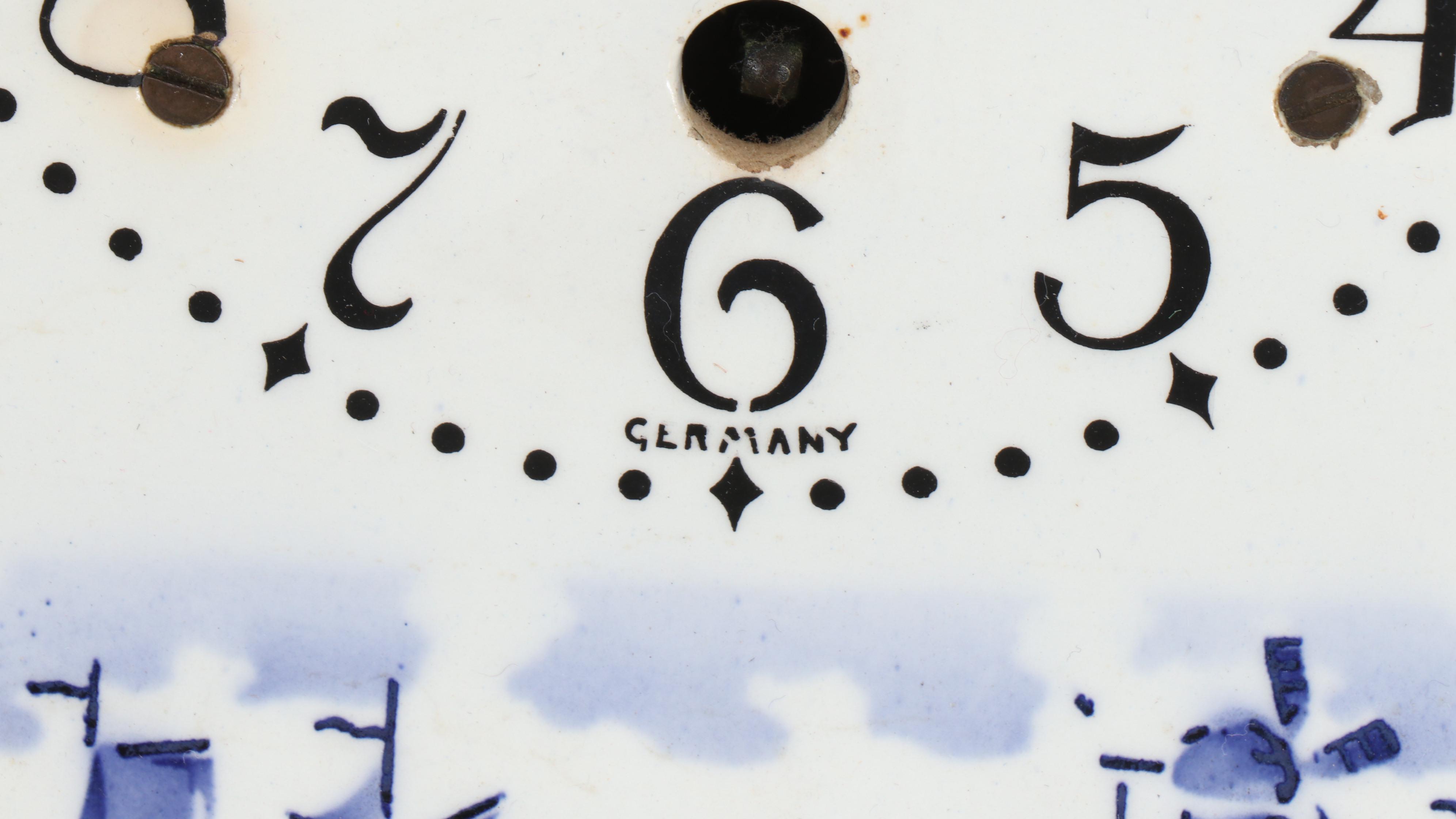 Czechoslovakian Delft Porcelain Food Storage Containers with Clocks and Shelf