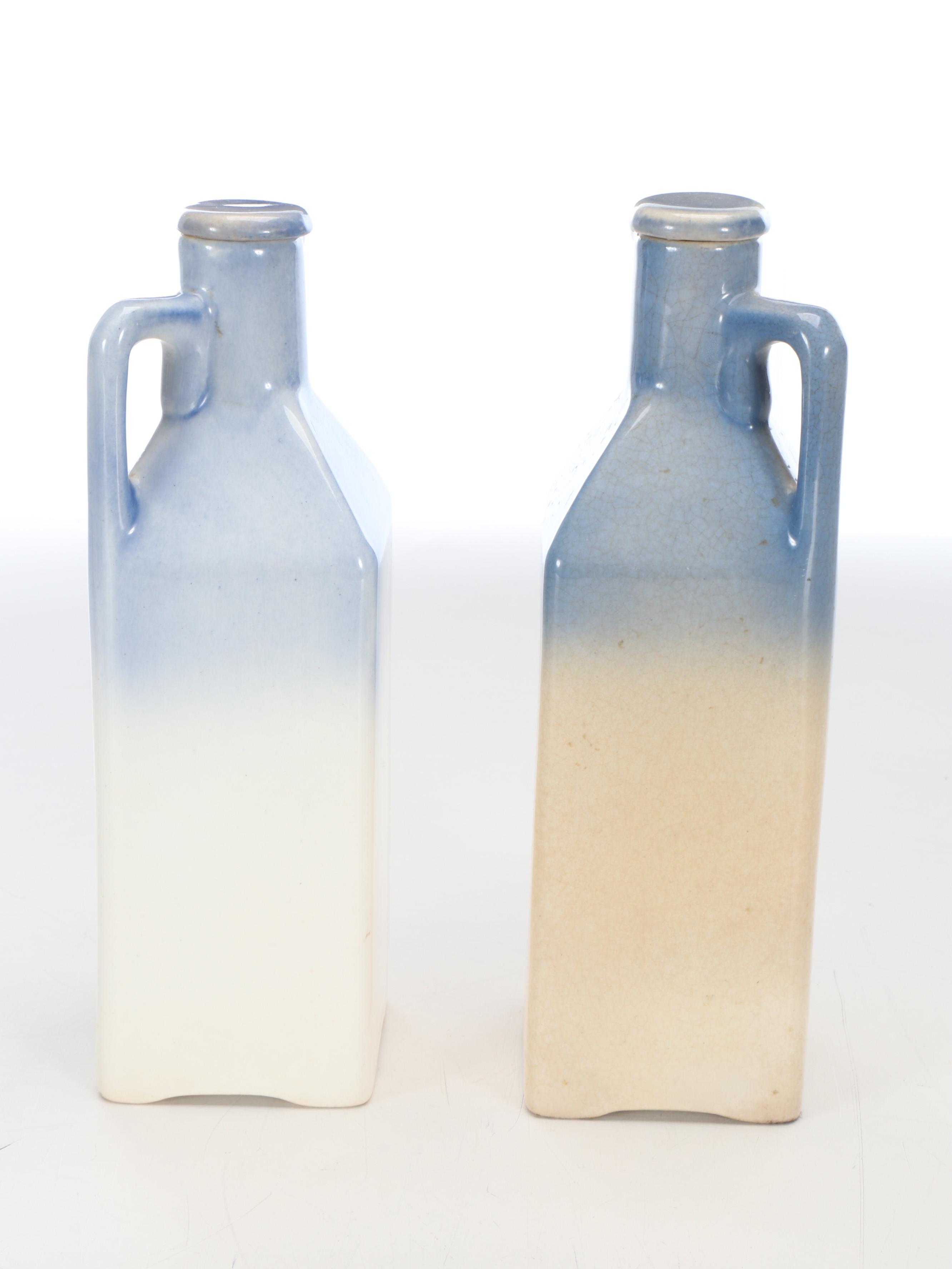 Czechoslovakian Delft Porcelain Food Storage Containers with Clocks and Shelf