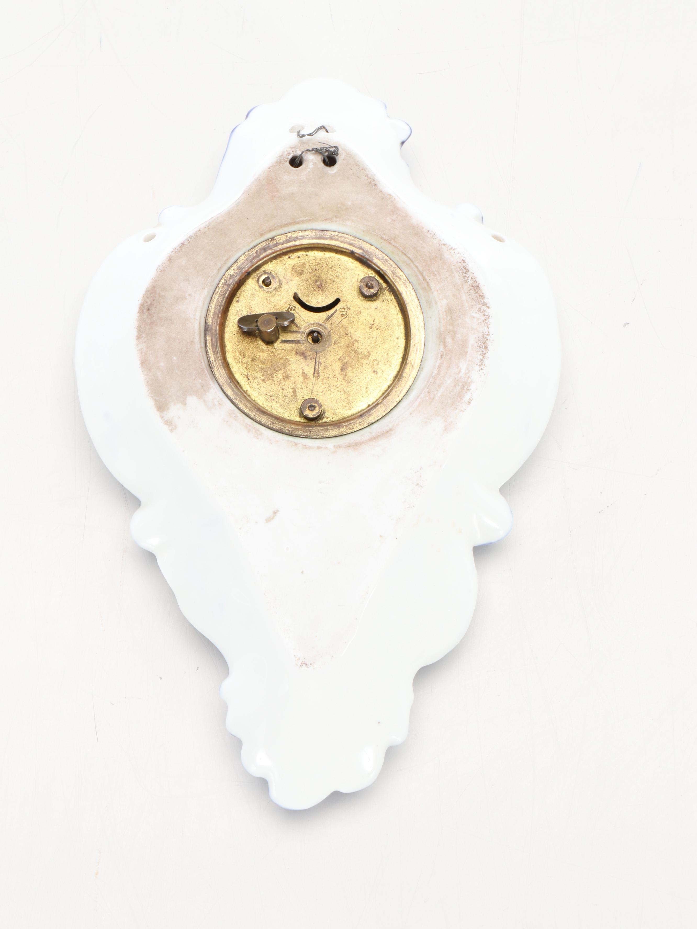 Czechoslovakian Delft Porcelain Food Storage Containers with Clocks and Shelf