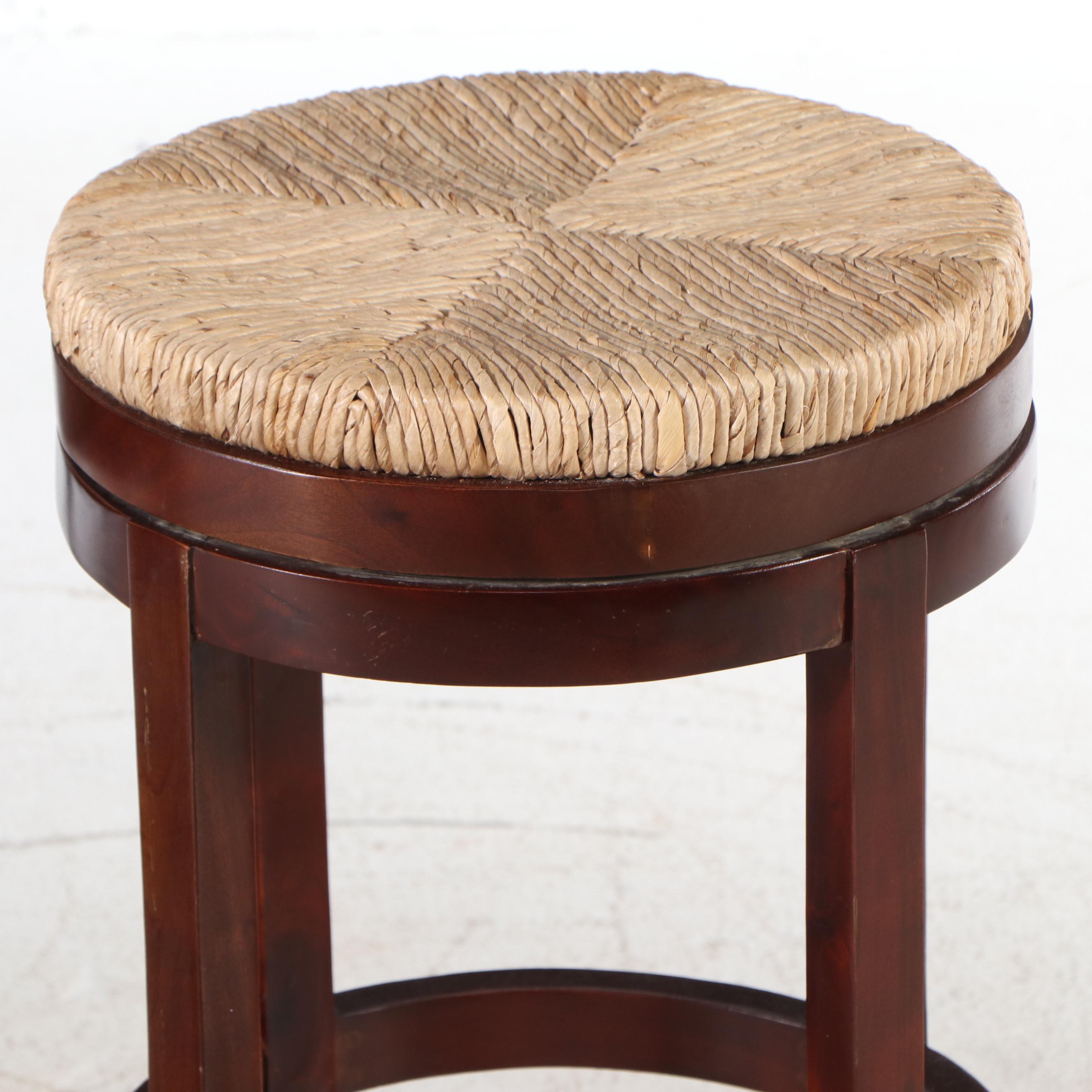 Pair of Wooden Barstools with Woven Seats