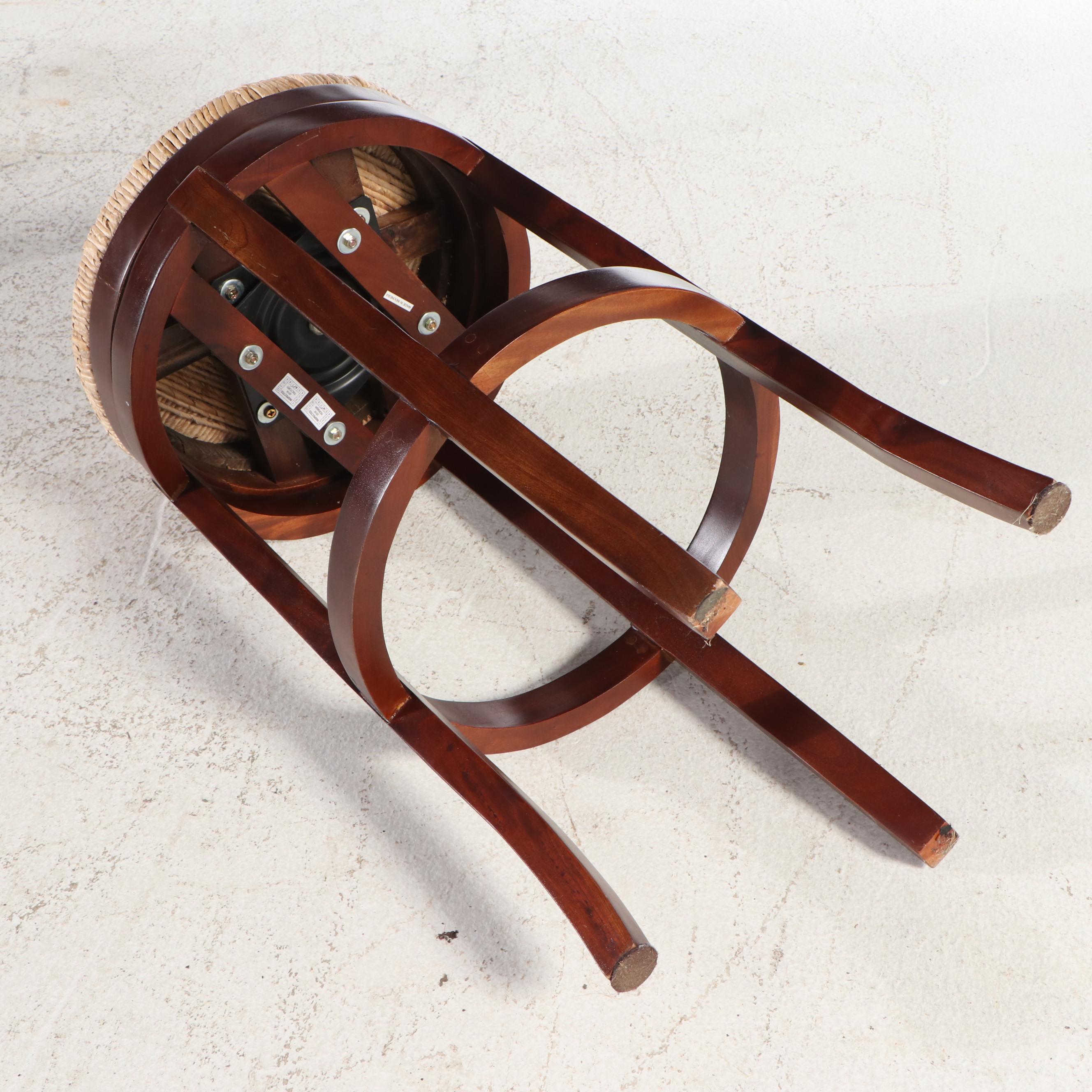 Pair of Wooden Barstools with Woven Seats