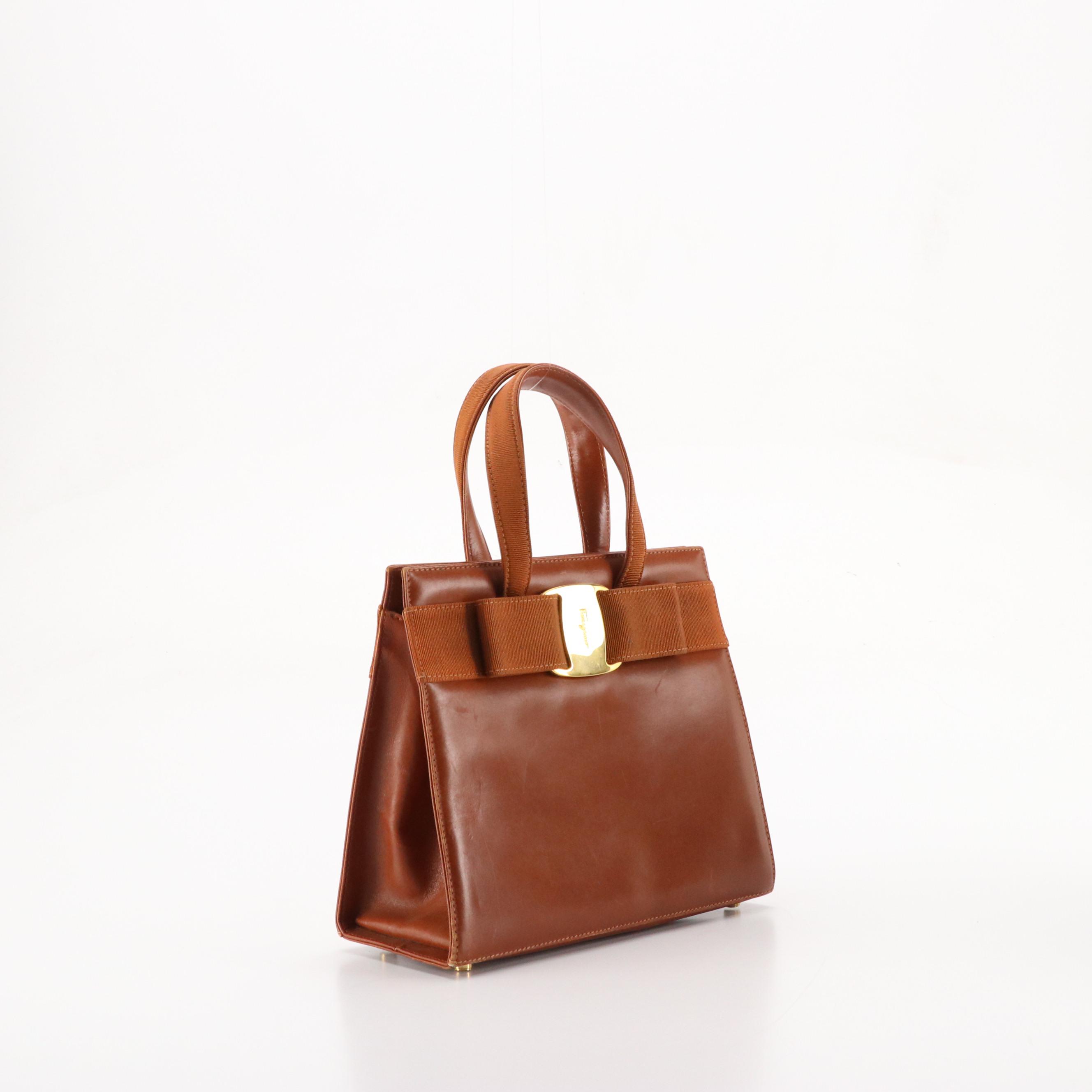 Salvatore Ferragamo Vara Bow Handbag in Brown Leather