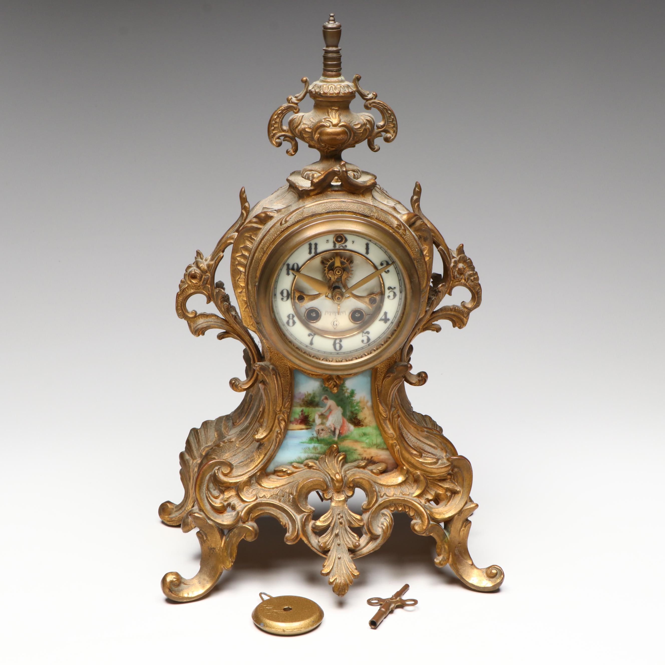 Gilbert Clock Co. Rococo Revival Brass Mantel Clock
