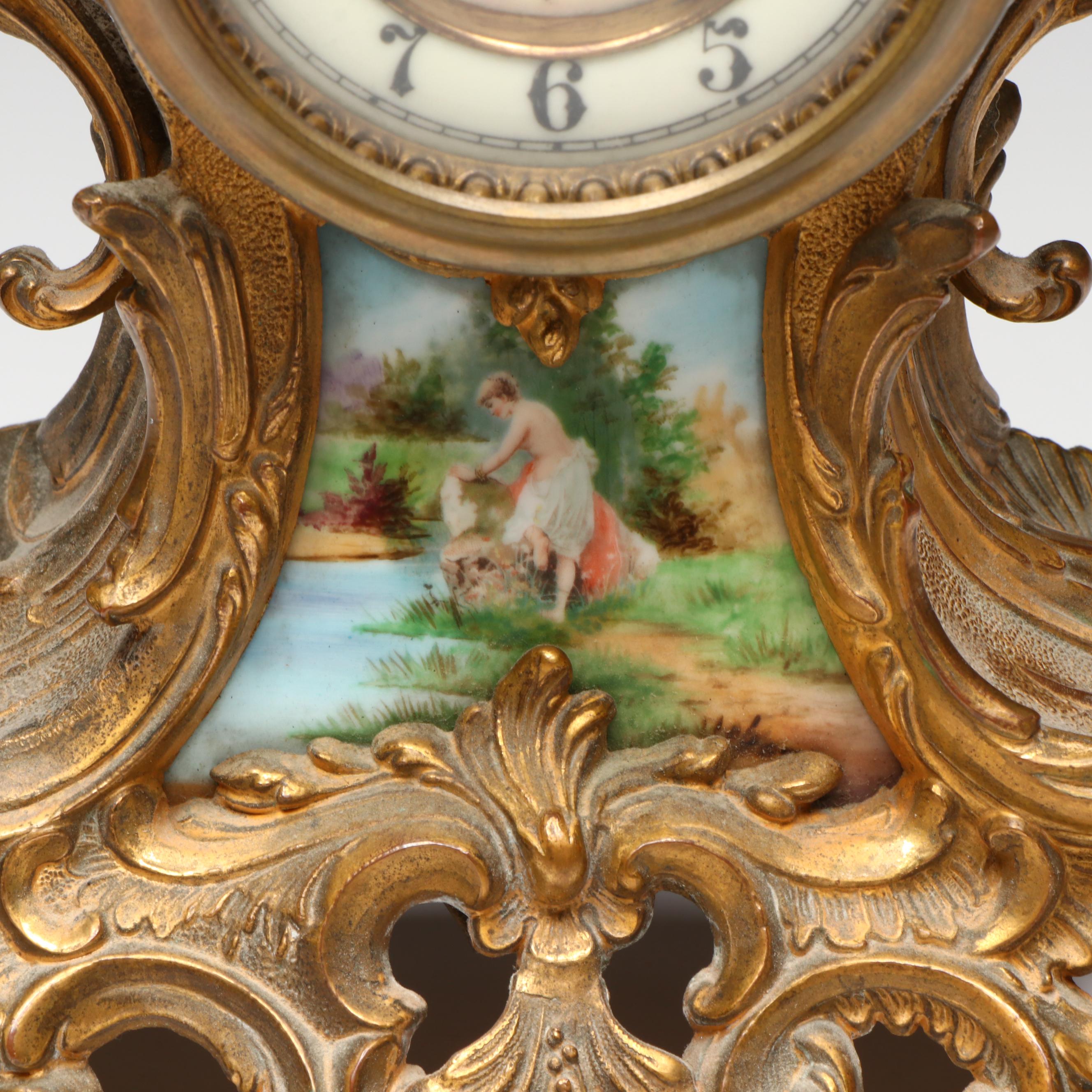 Gilbert Clock Co. Rococo Revival Brass Mantel Clock
