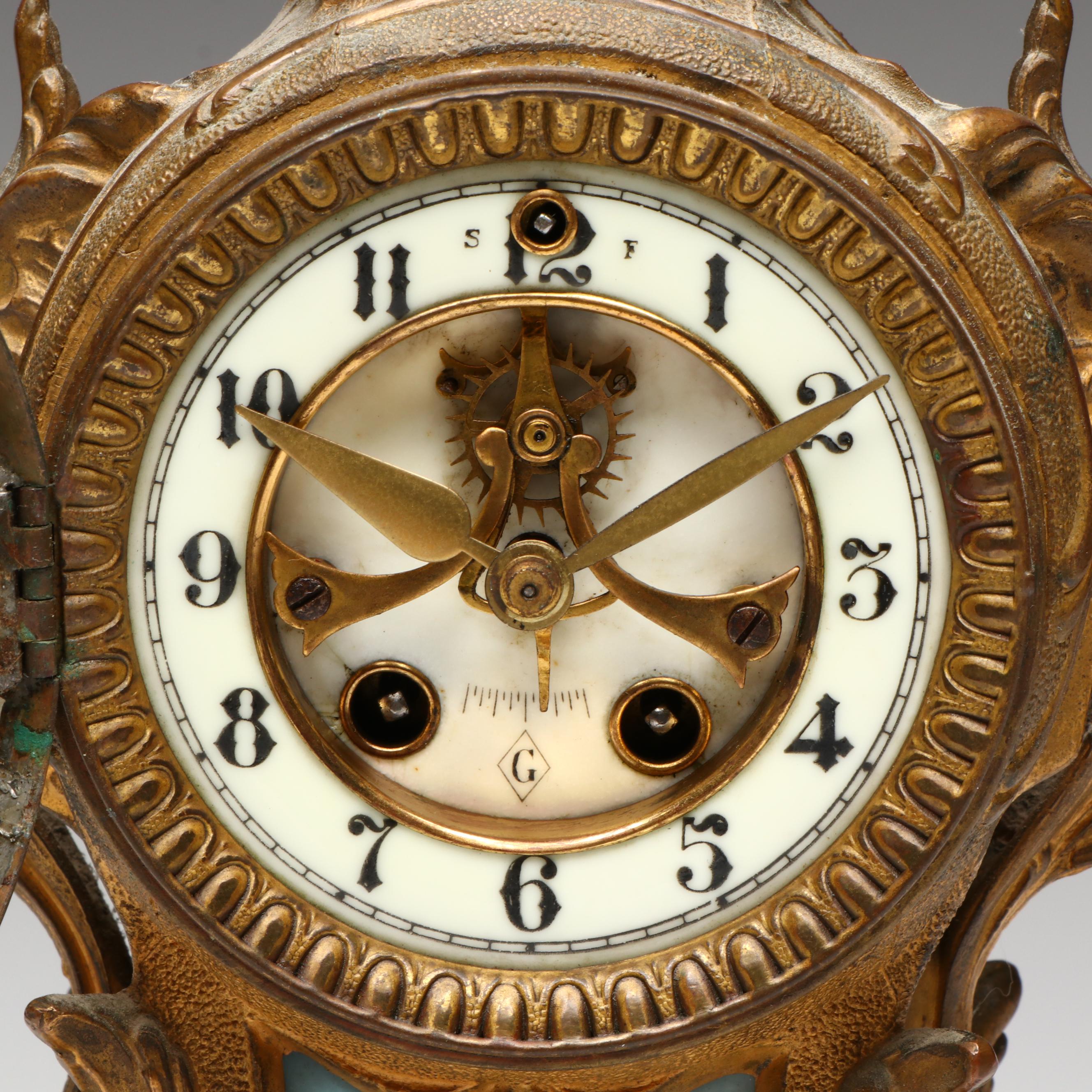 Gilbert Clock Co. Rococo Revival Brass Mantel Clock