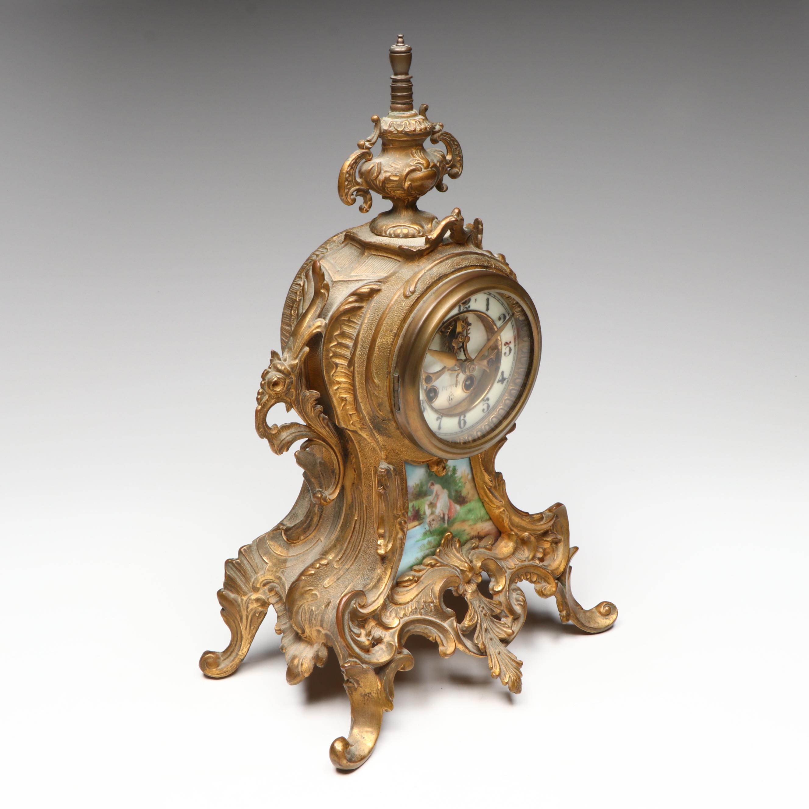 Gilbert Clock Co. Rococo Revival Brass Mantel Clock