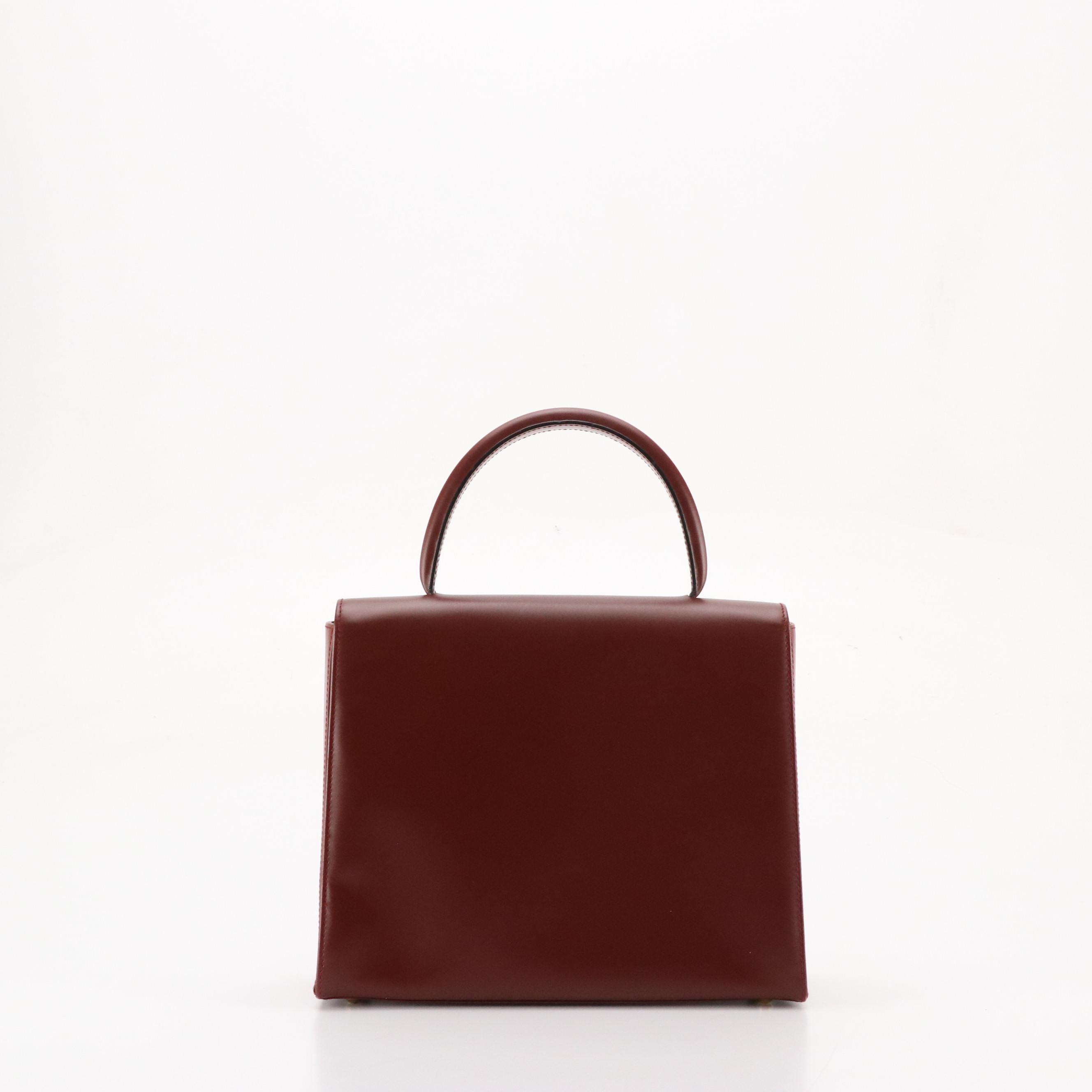 Cartier Must de Cartier Top Handle Turnlock Satchel in Burgundy Calfskin Leather