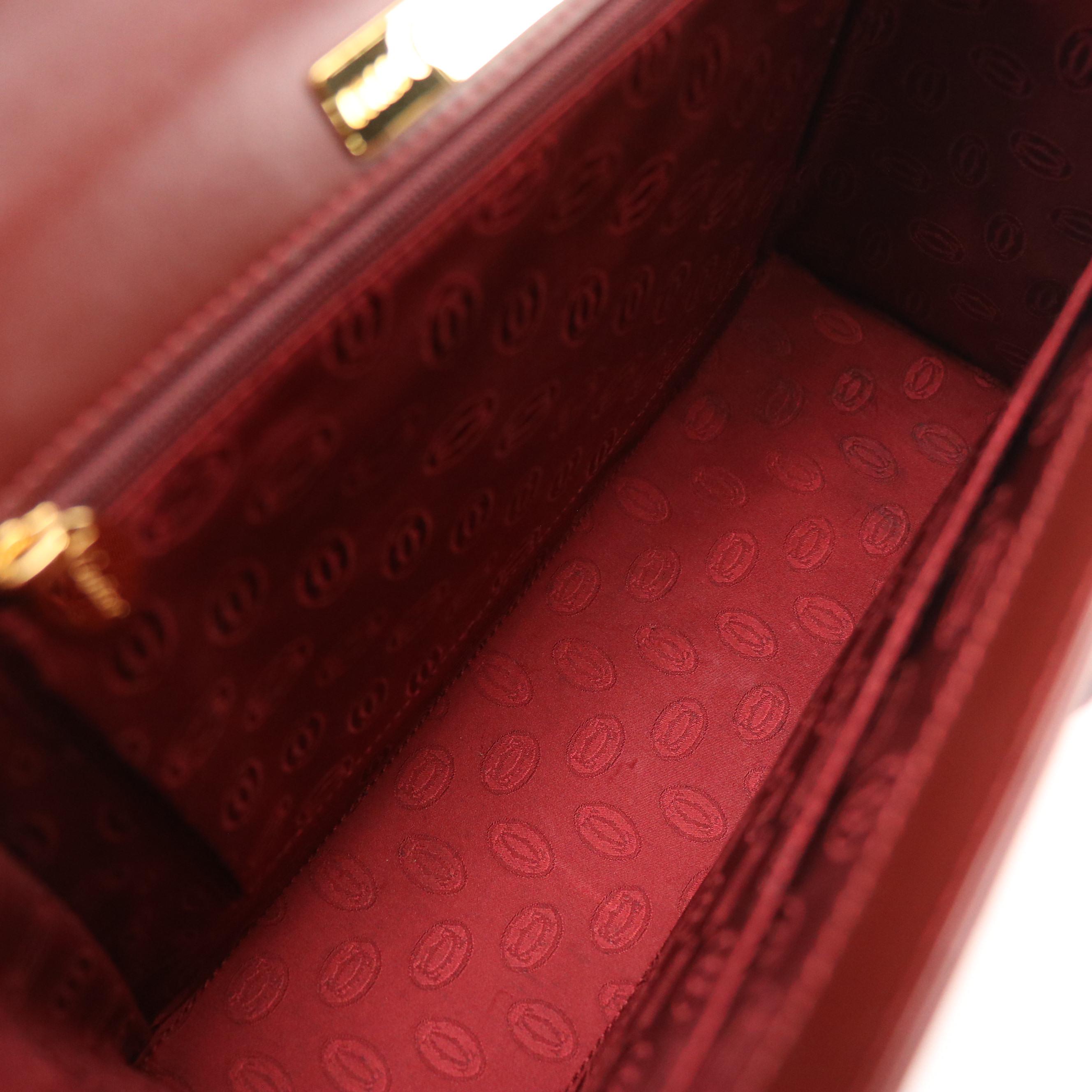 Cartier Must de Cartier Top Handle Turnlock Satchel in Burgundy Calfskin Leather