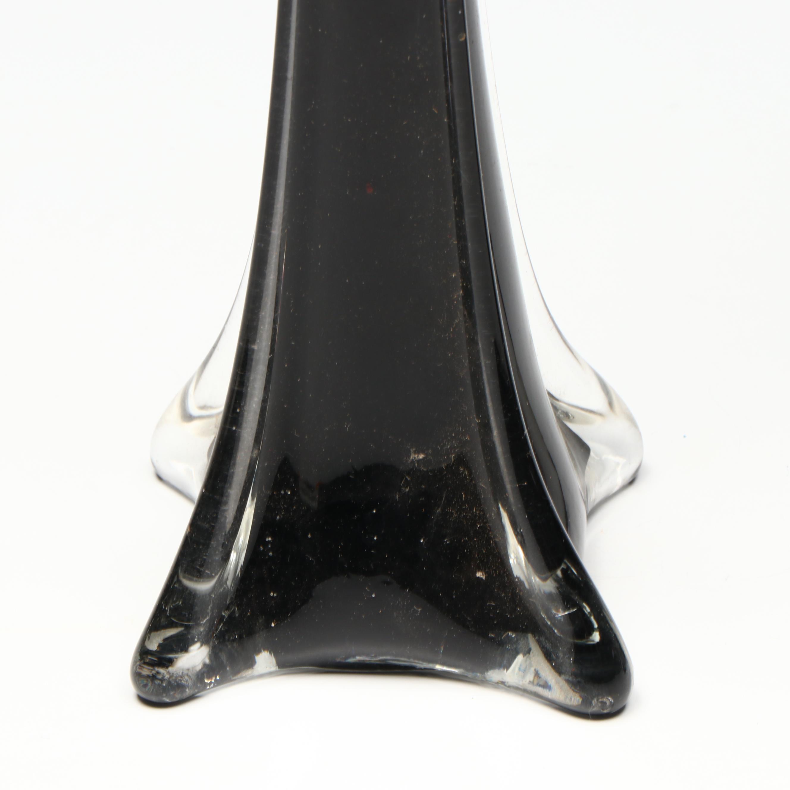 MCM Style Black Cased Clear Glass Tower Vases