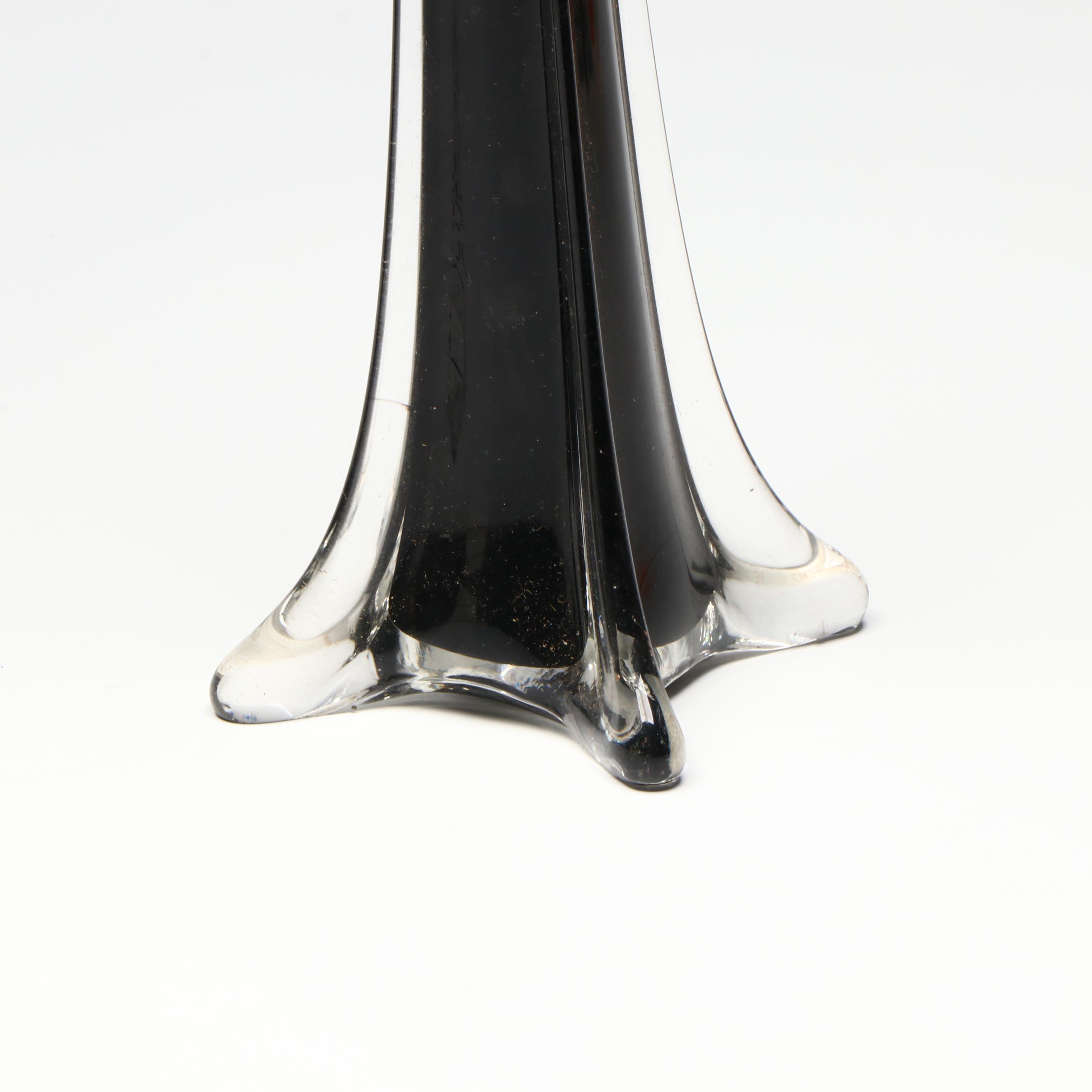 MCM Style Black Cased Clear Glass Tower Vases