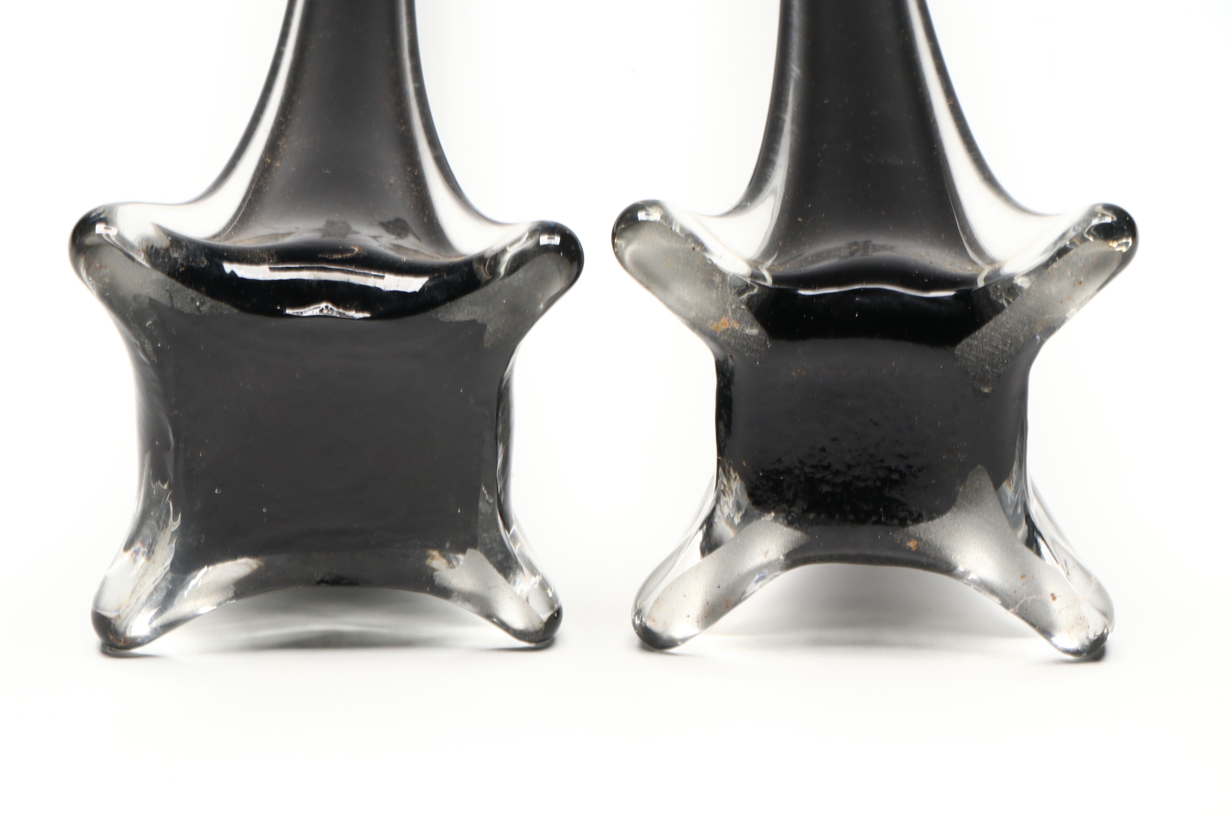 MCM Style Black Cased Clear Glass Tower Vases