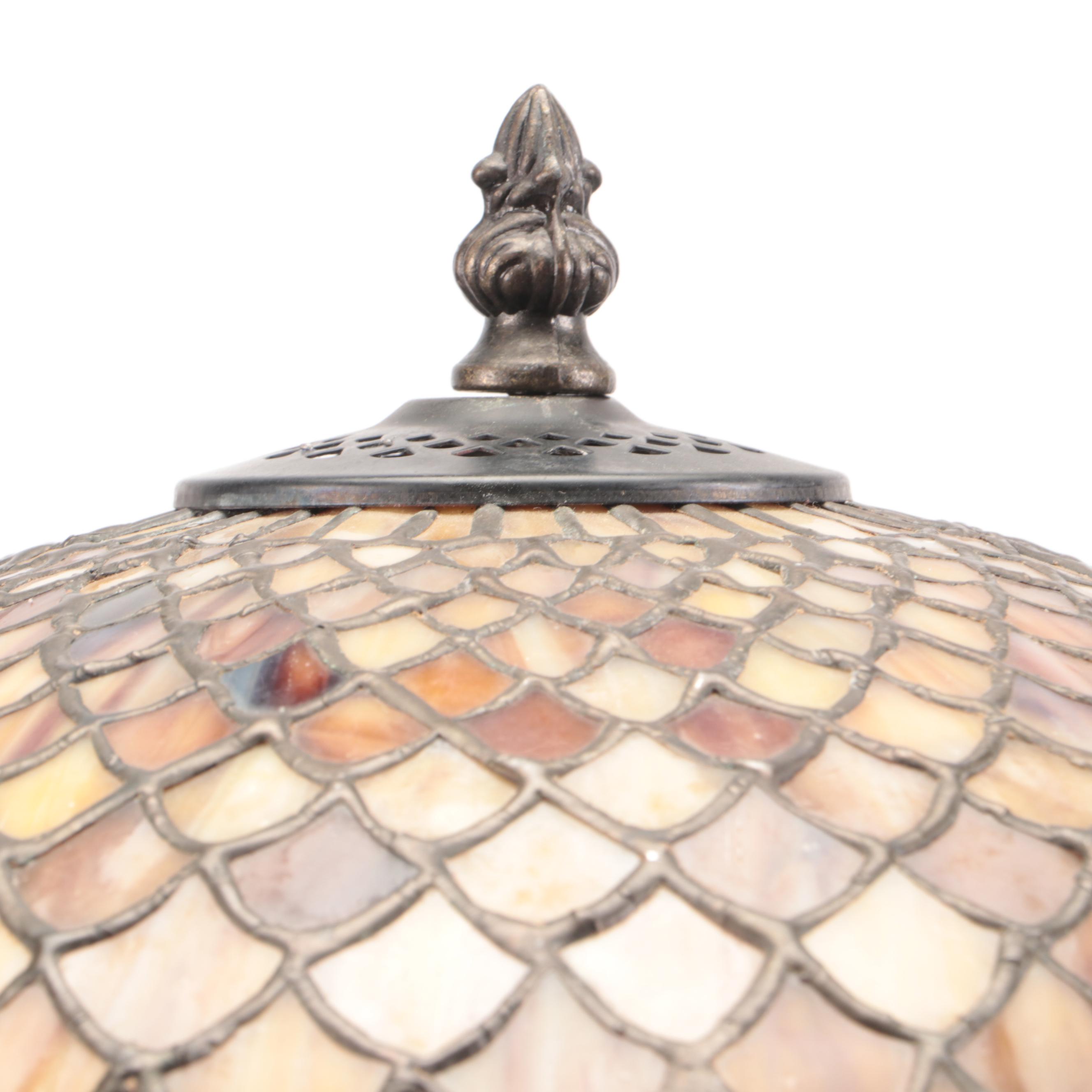 Meyda Tiffany Bronzed Metal Waterlily Lamp with Fishscale Slag Glass Shade
