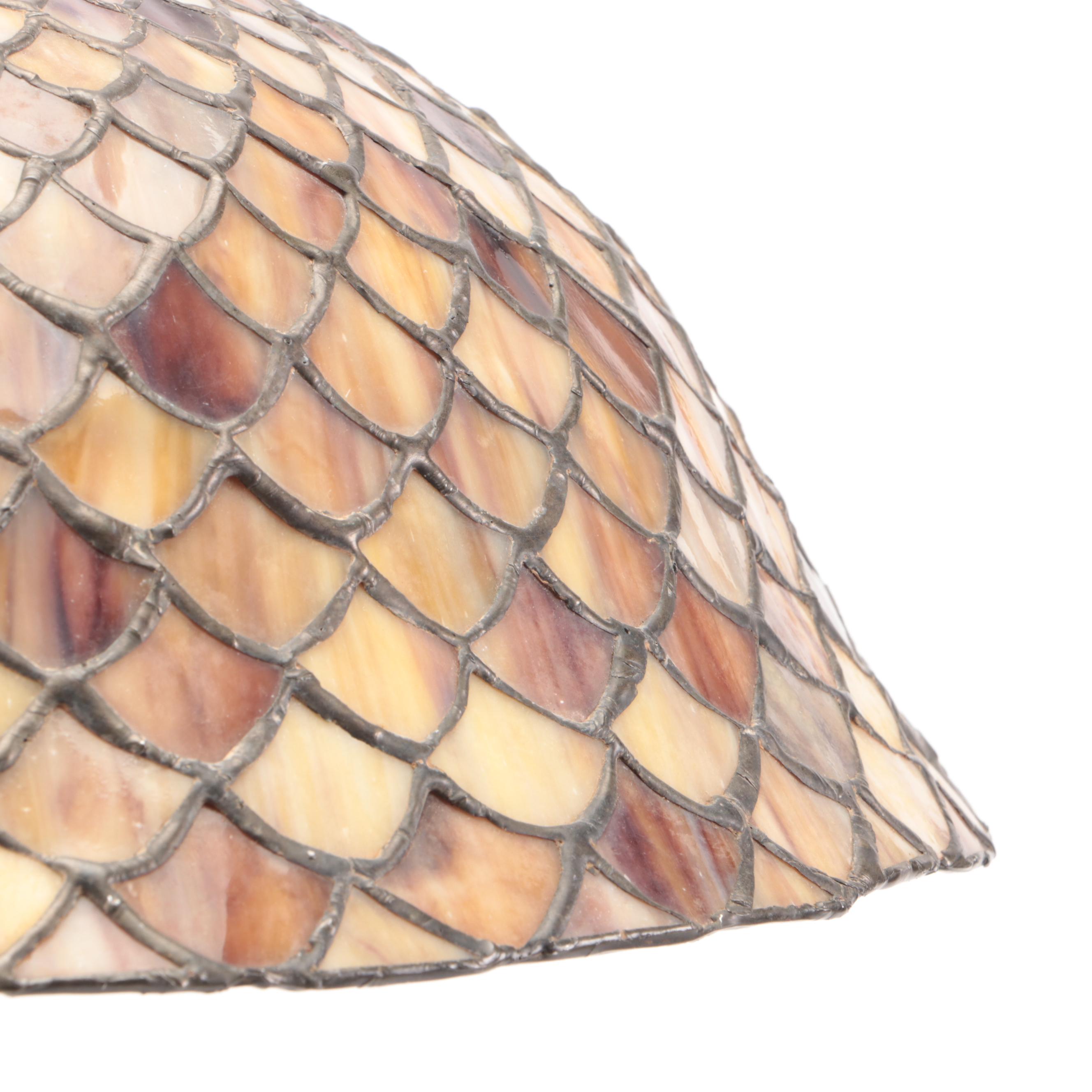 Meyda Tiffany Bronzed Metal Waterlily Lamp with Fishscale Slag Glass Shade