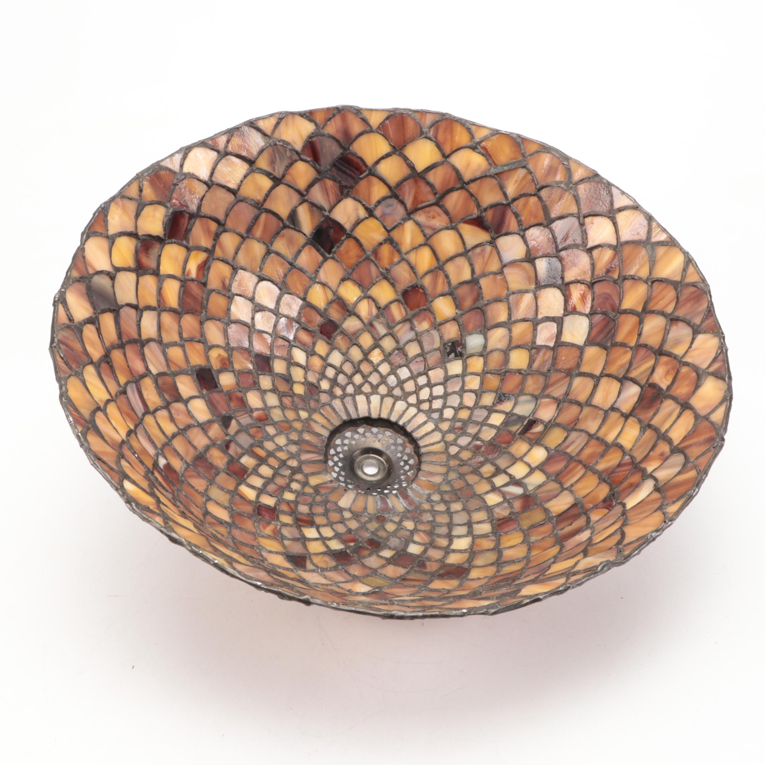 Meyda Tiffany Bronzed Metal Waterlily Lamp with Fishscale Slag Glass Shade