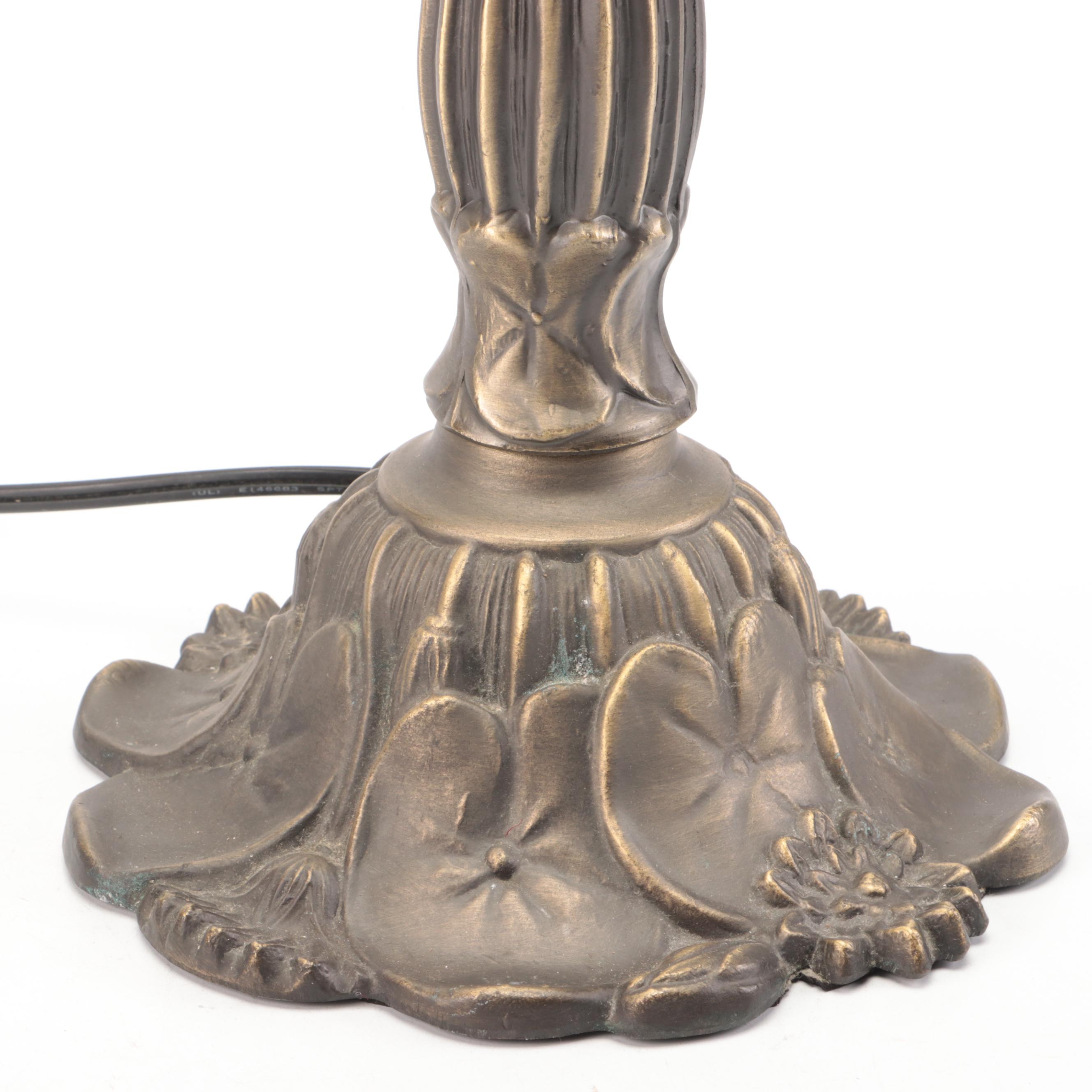 Meyda Tiffany Bronzed Metal Waterlily Lamp with Fishscale Slag Glass Shade