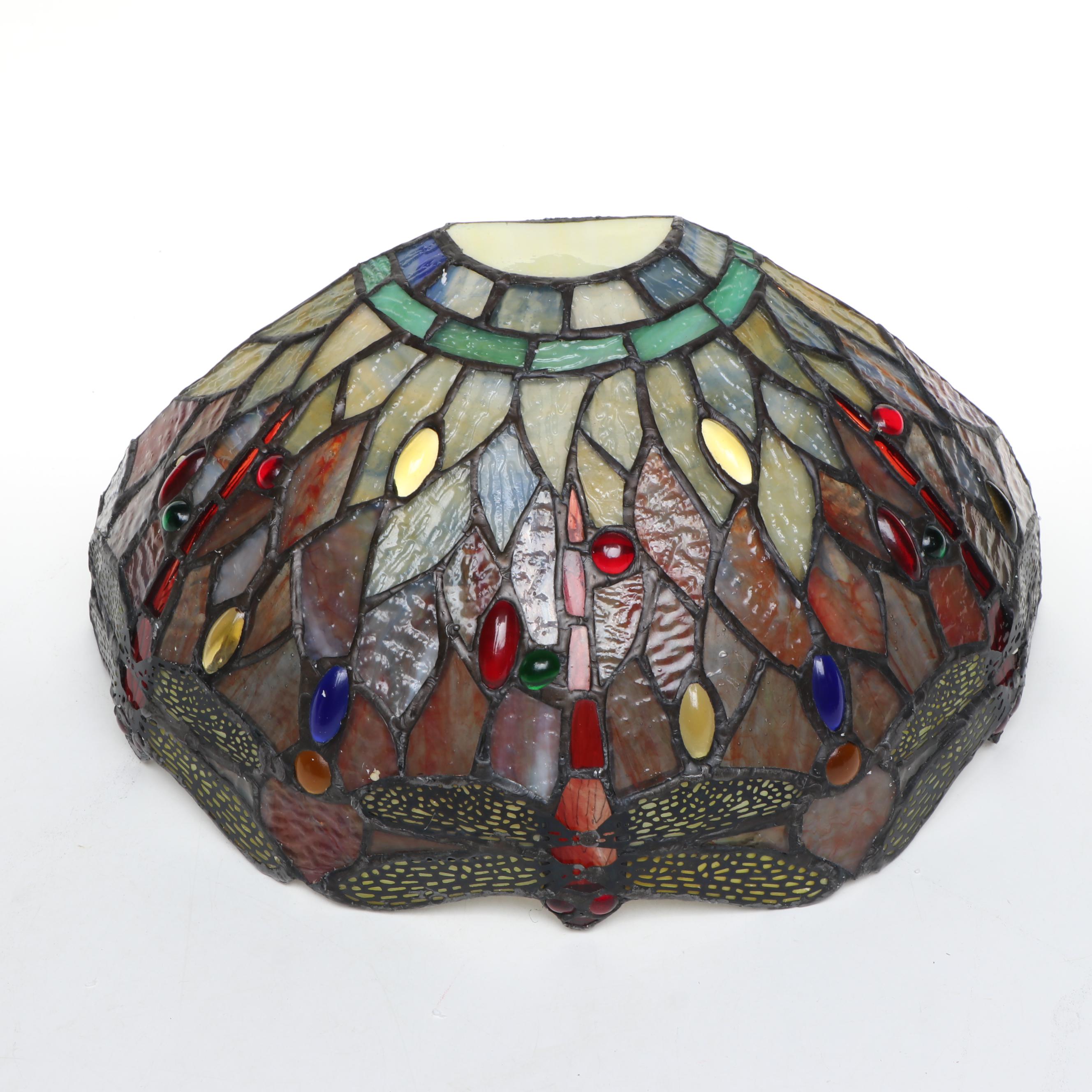 Art Nouveau Style Dragonfly Slag Glass and Metal Wall Sconce