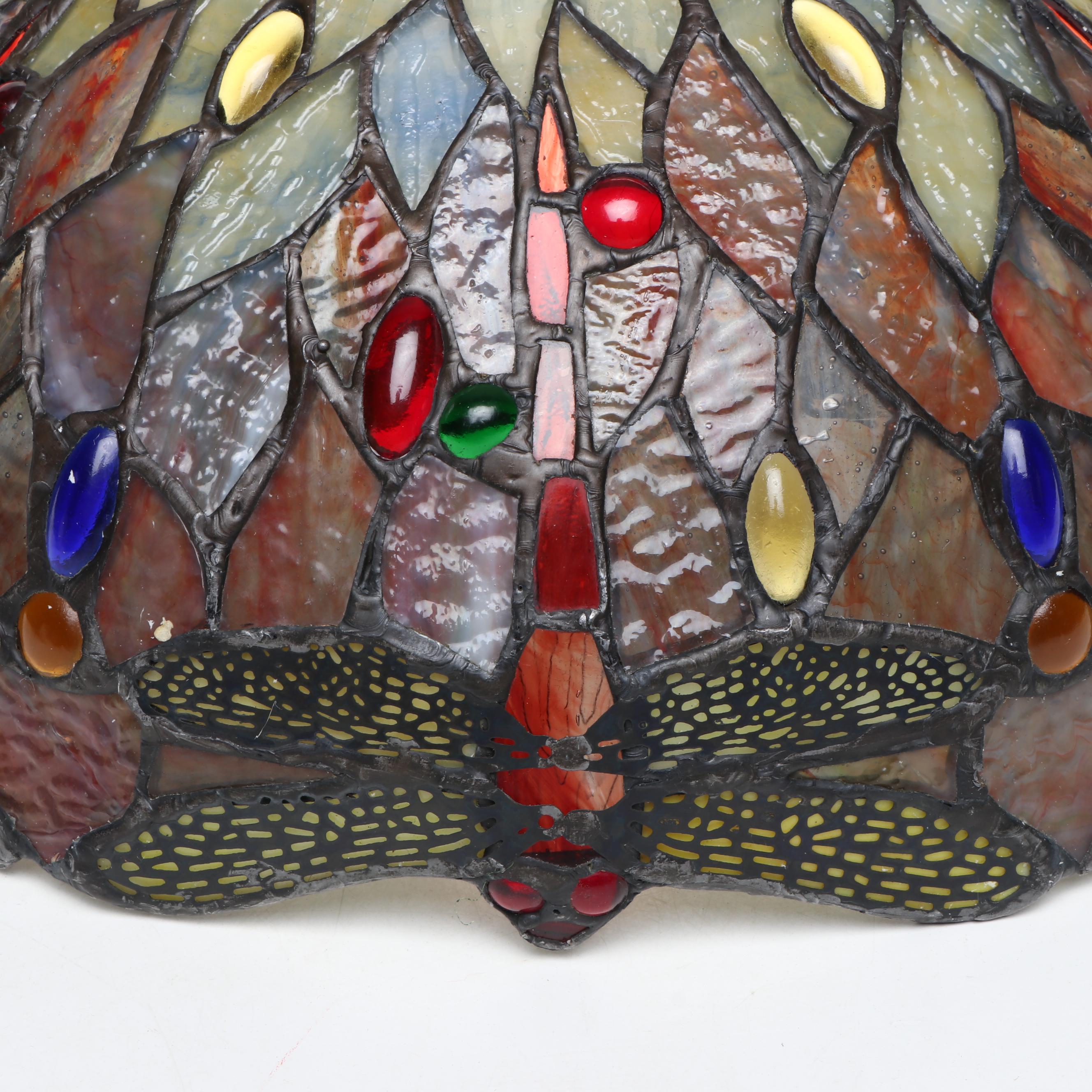 Art Nouveau Style Dragonfly Slag Glass and Metal Wall Sconce