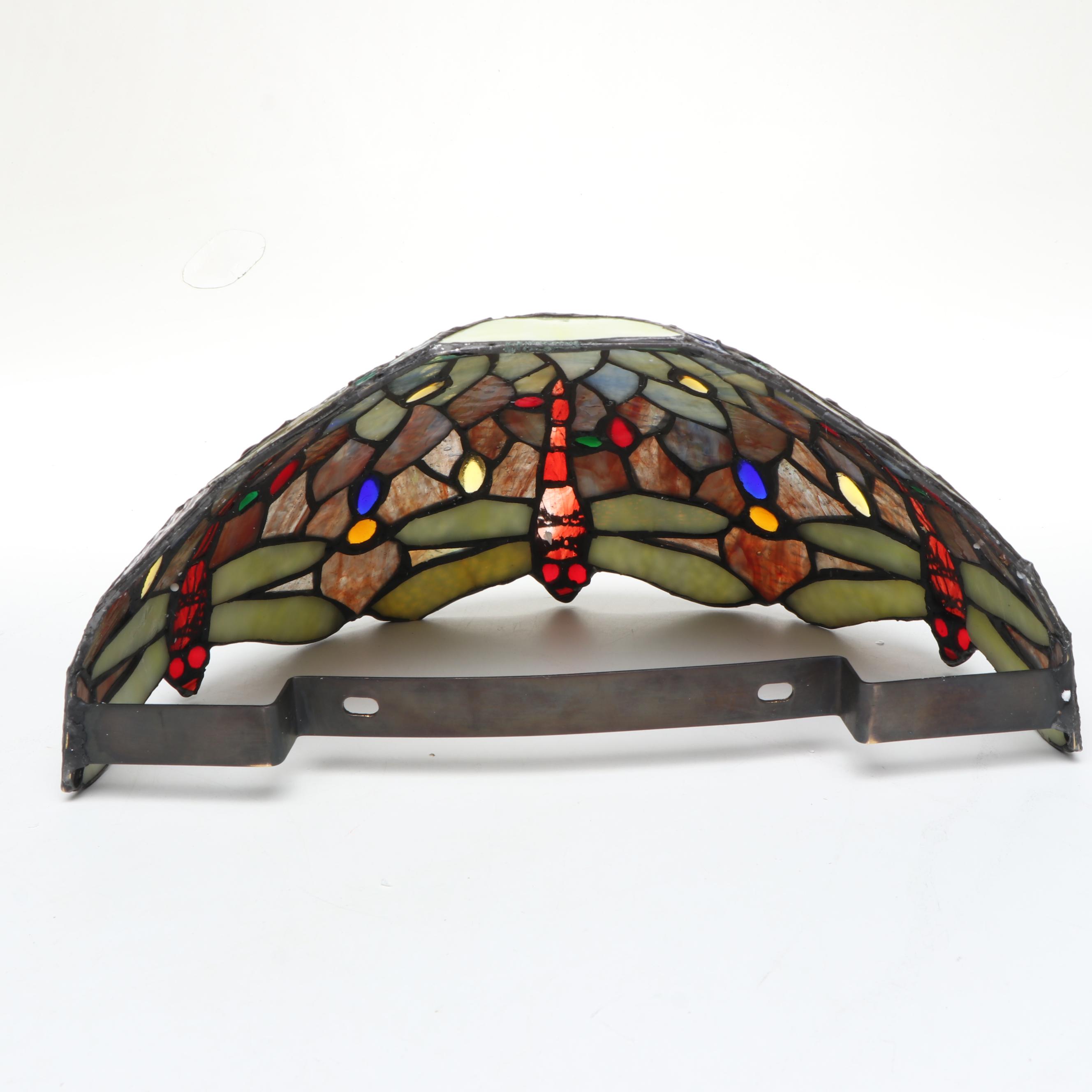 Art Nouveau Style Dragonfly Slag Glass and Metal Wall Sconce