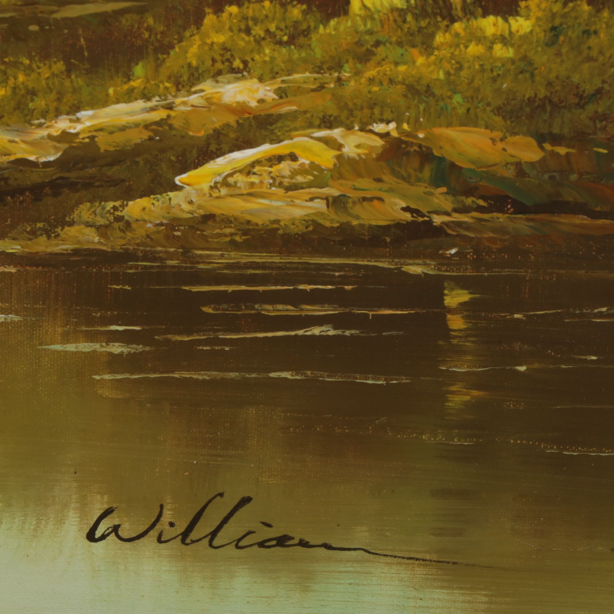 William Impressionist Creek Forest Landscape Oil Painting