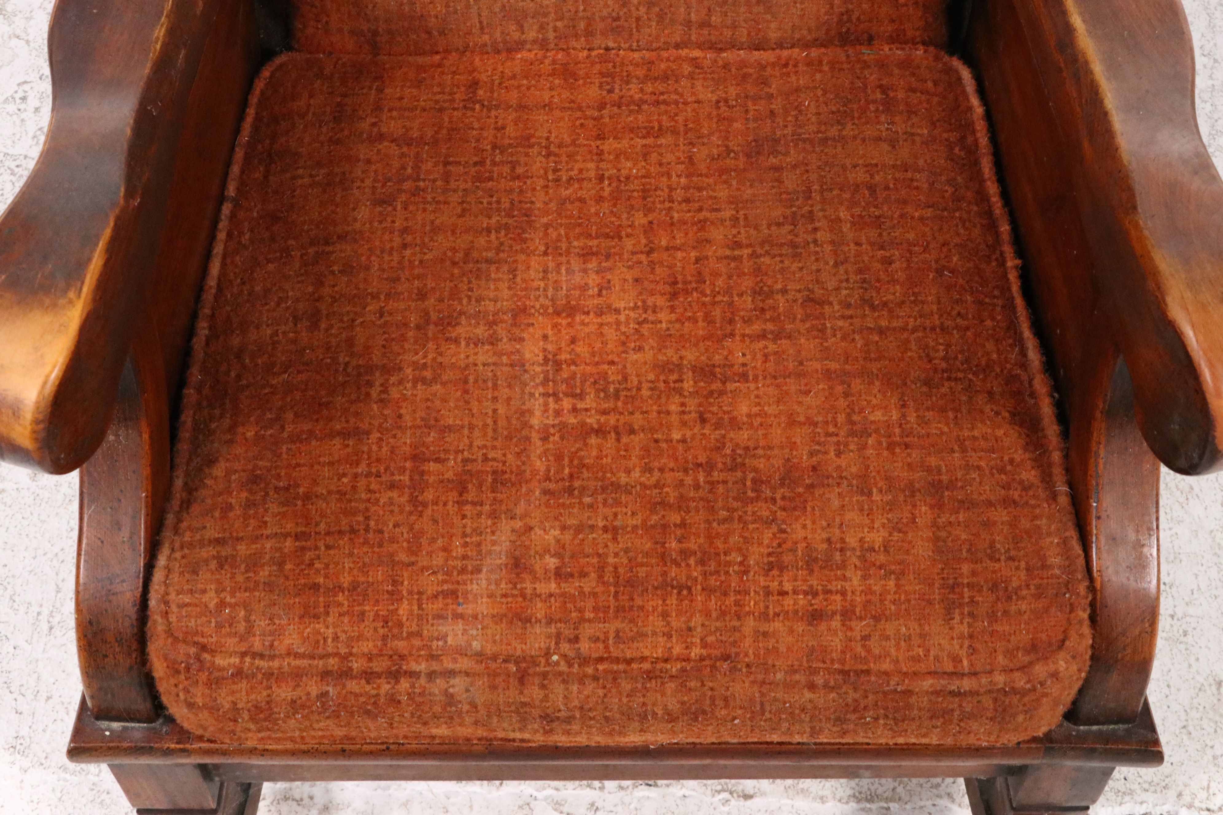 Victorian Style Upholstered Wood Rocking Chair, Mid-20th Century