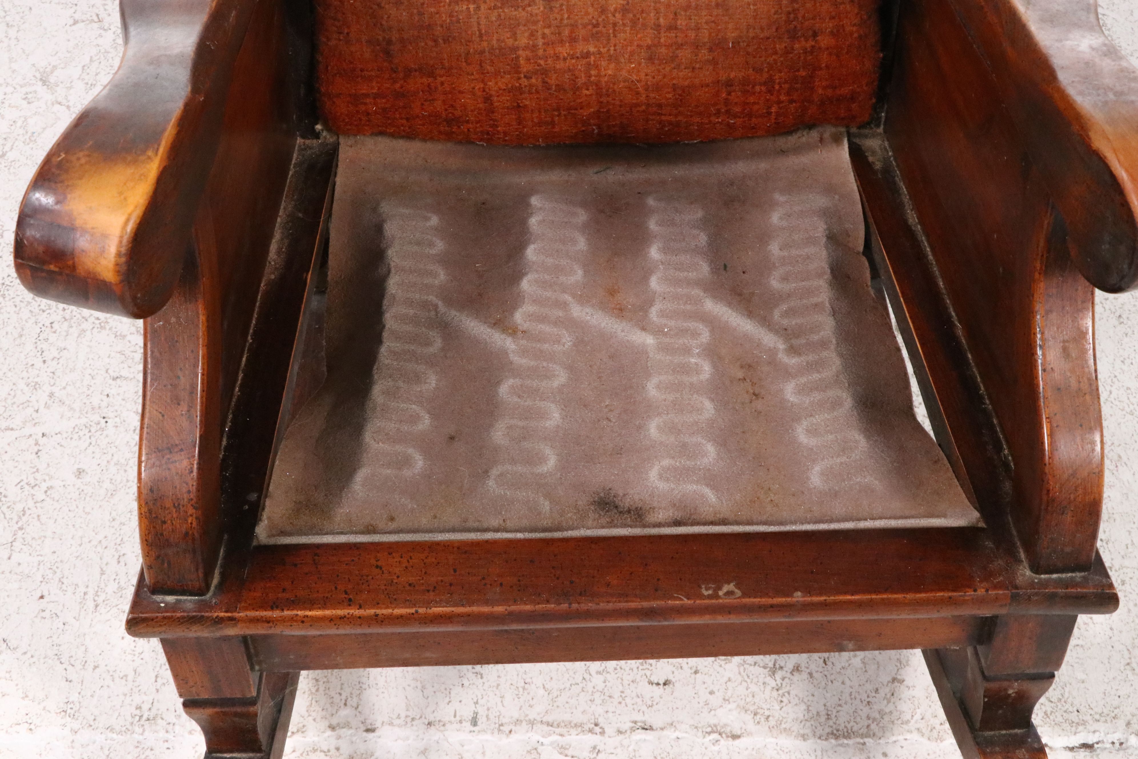 Victorian Style Upholstered Wood Rocking Chair, Mid-20th Century