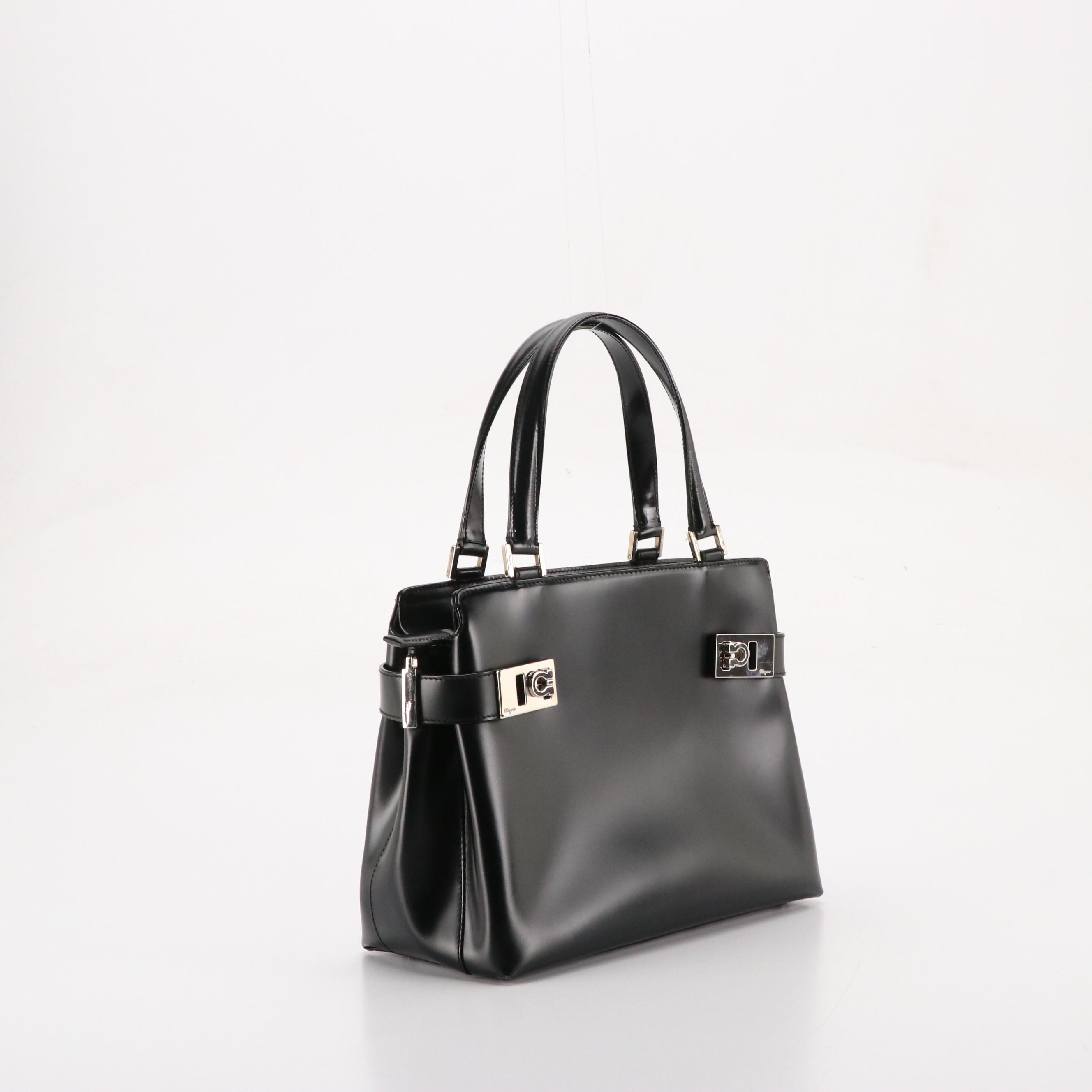 Salvatore Ferragamo Gancini Buckle Strap Two-Way Bag in Glazed Leather