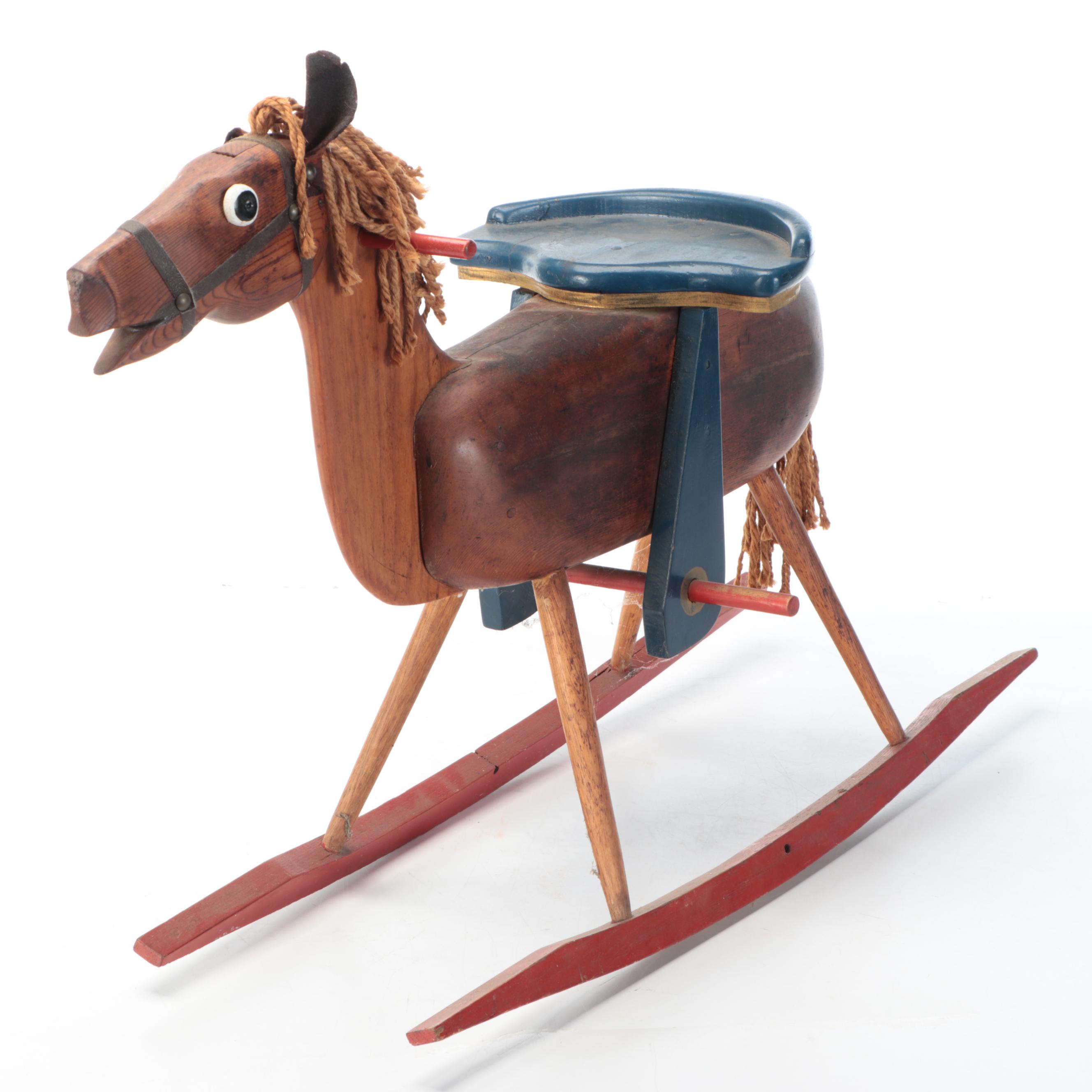 Robert Beaven Hand-Crafted Polychrome Wooden Rocking Horse