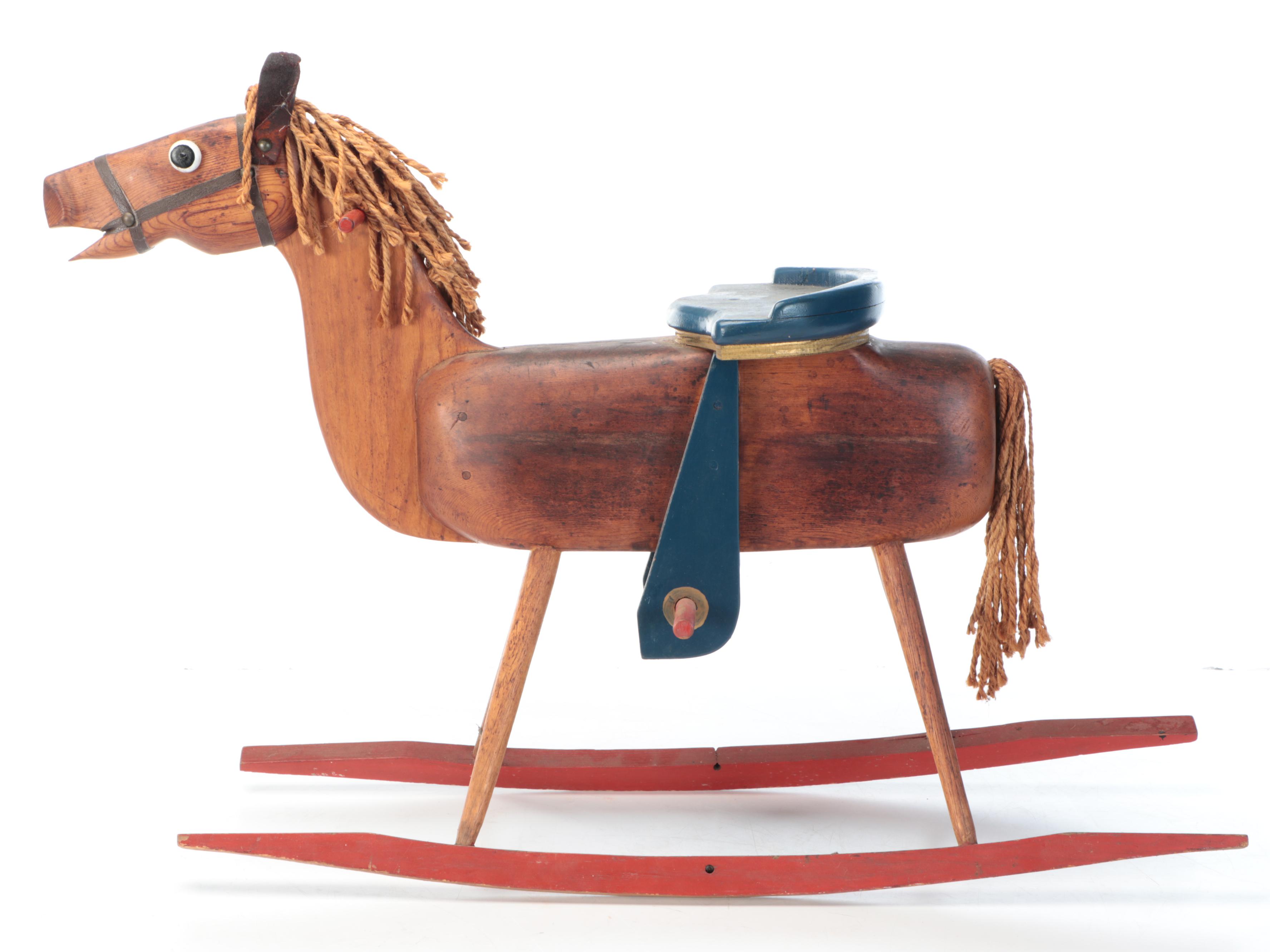 Robert Beaven Hand-Crafted Polychrome Wooden Rocking Horse
