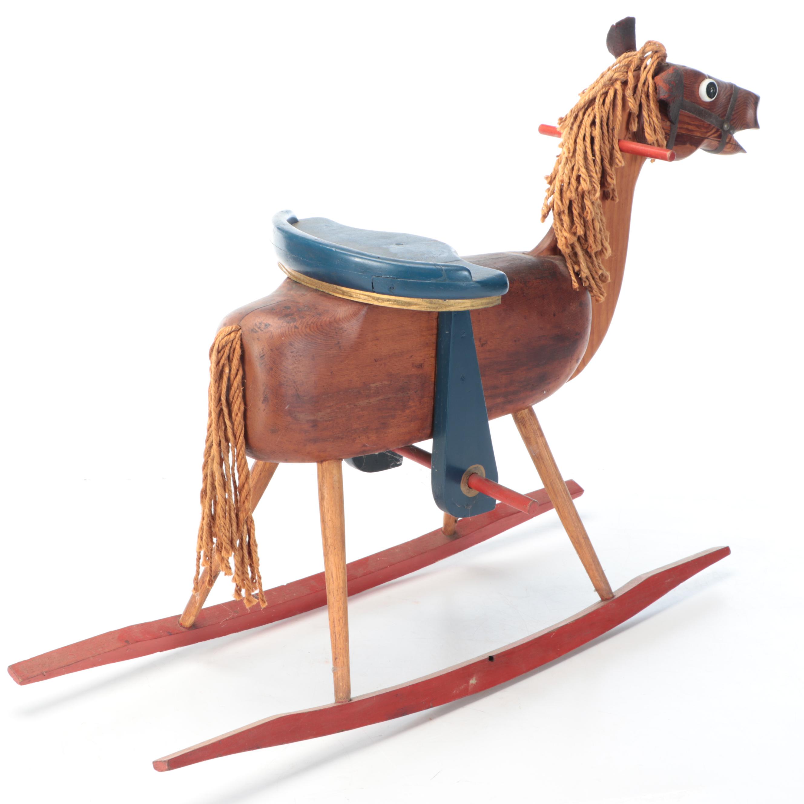 Robert Beaven Hand-Crafted Polychrome Wooden Rocking Horse