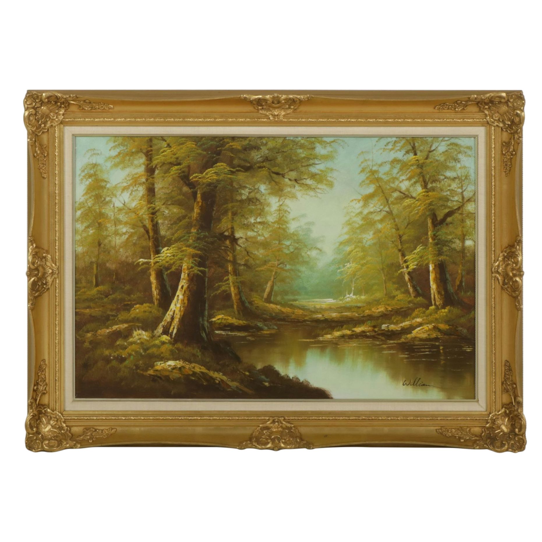 William Impressionist Creek Forest Landscape Oil Painting