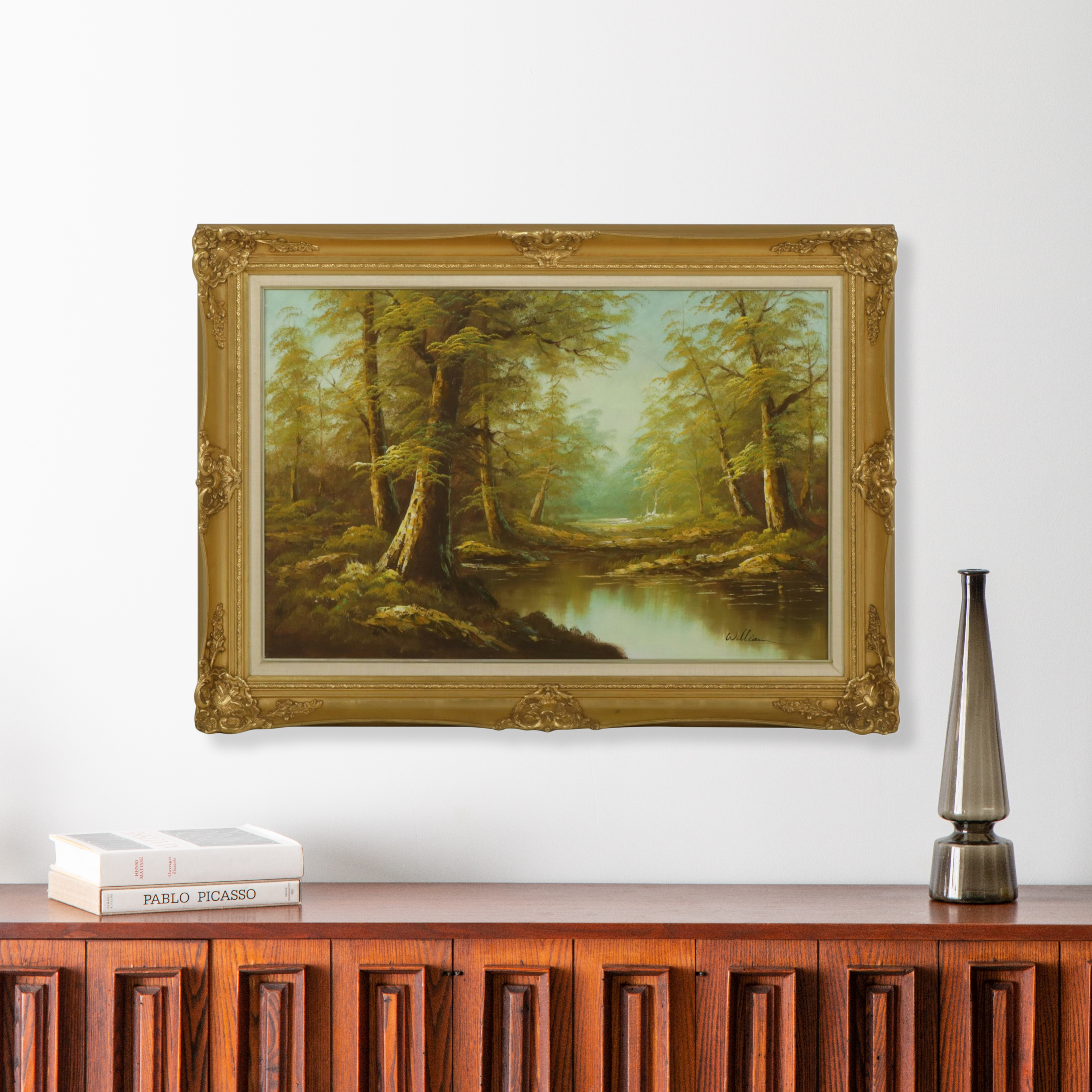 William Impressionist Creek Forest Landscape Oil Painting