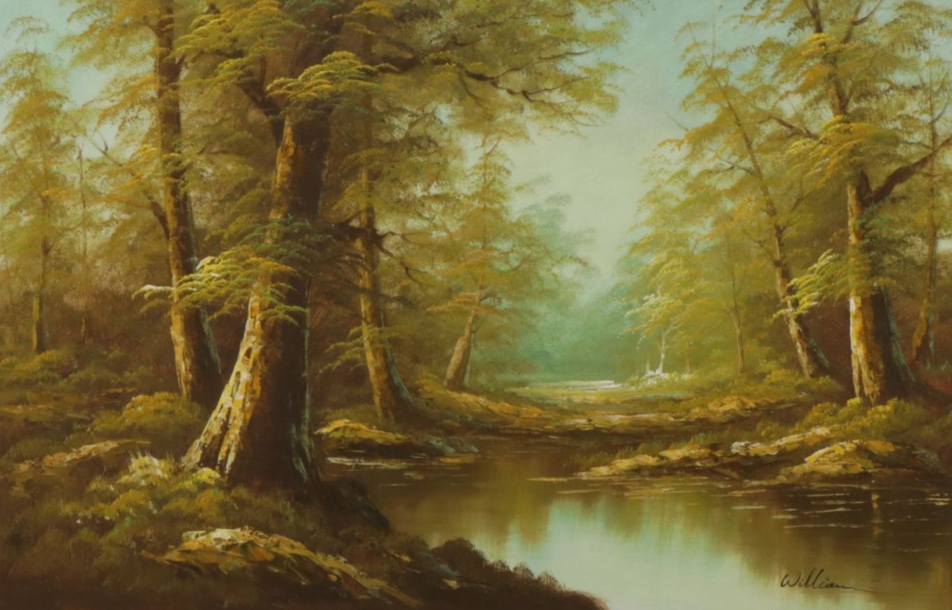 William Impressionist Creek Forest Landscape Oil Painting