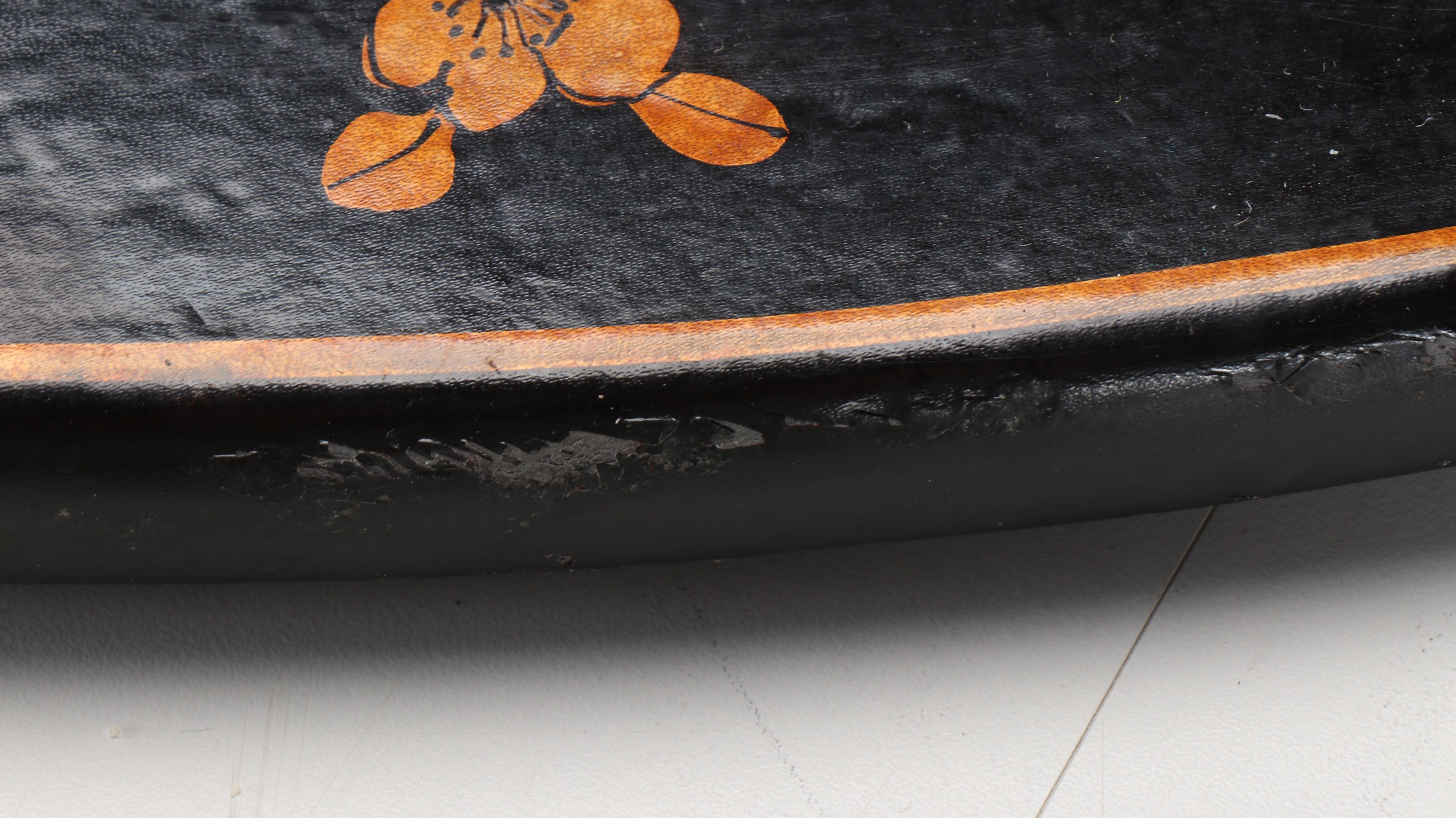 Chinoiserie Butterfly Black Lacquerware Oval Mirror