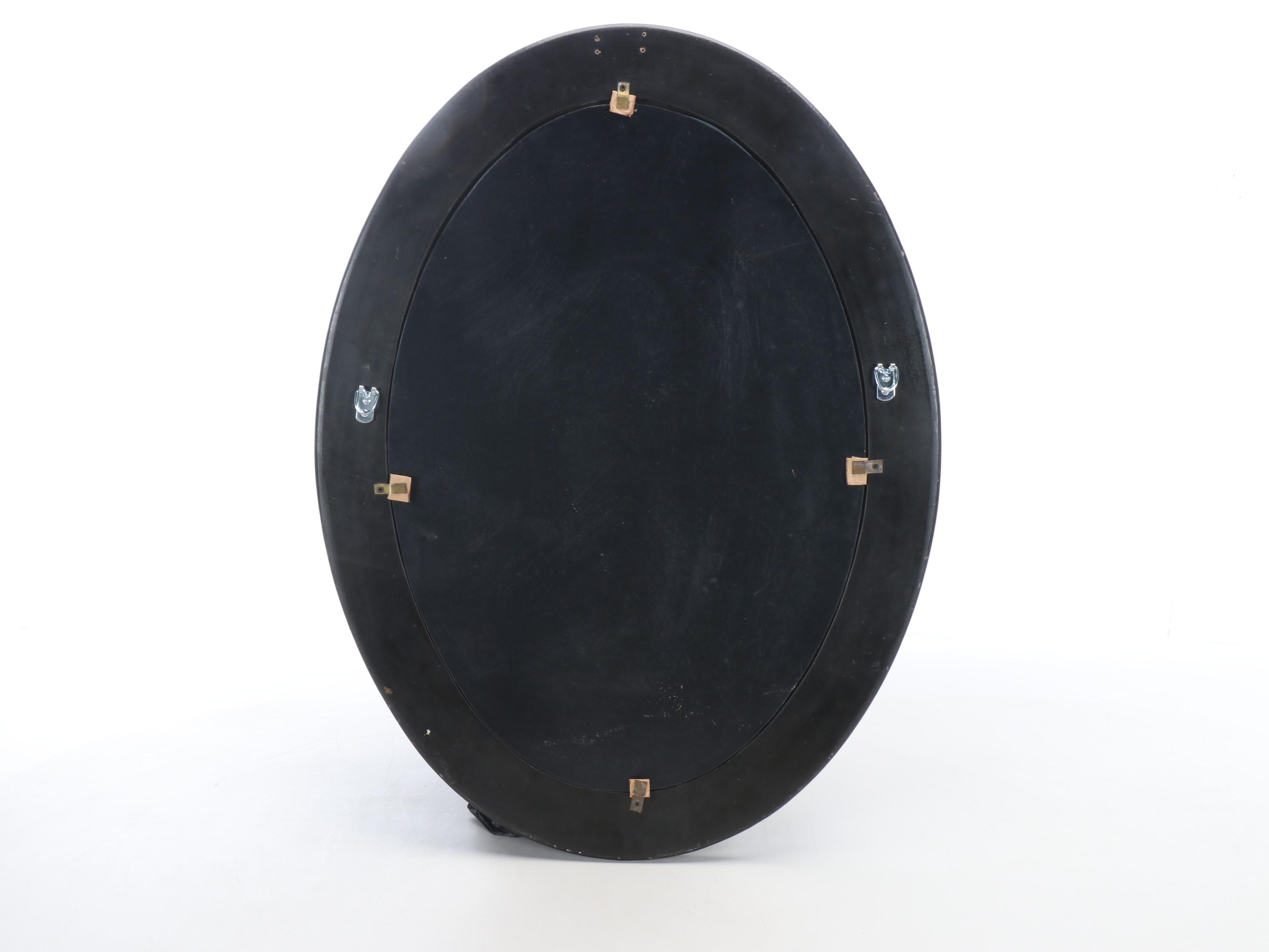 Chinoiserie Butterfly Black Lacquerware Oval Mirror