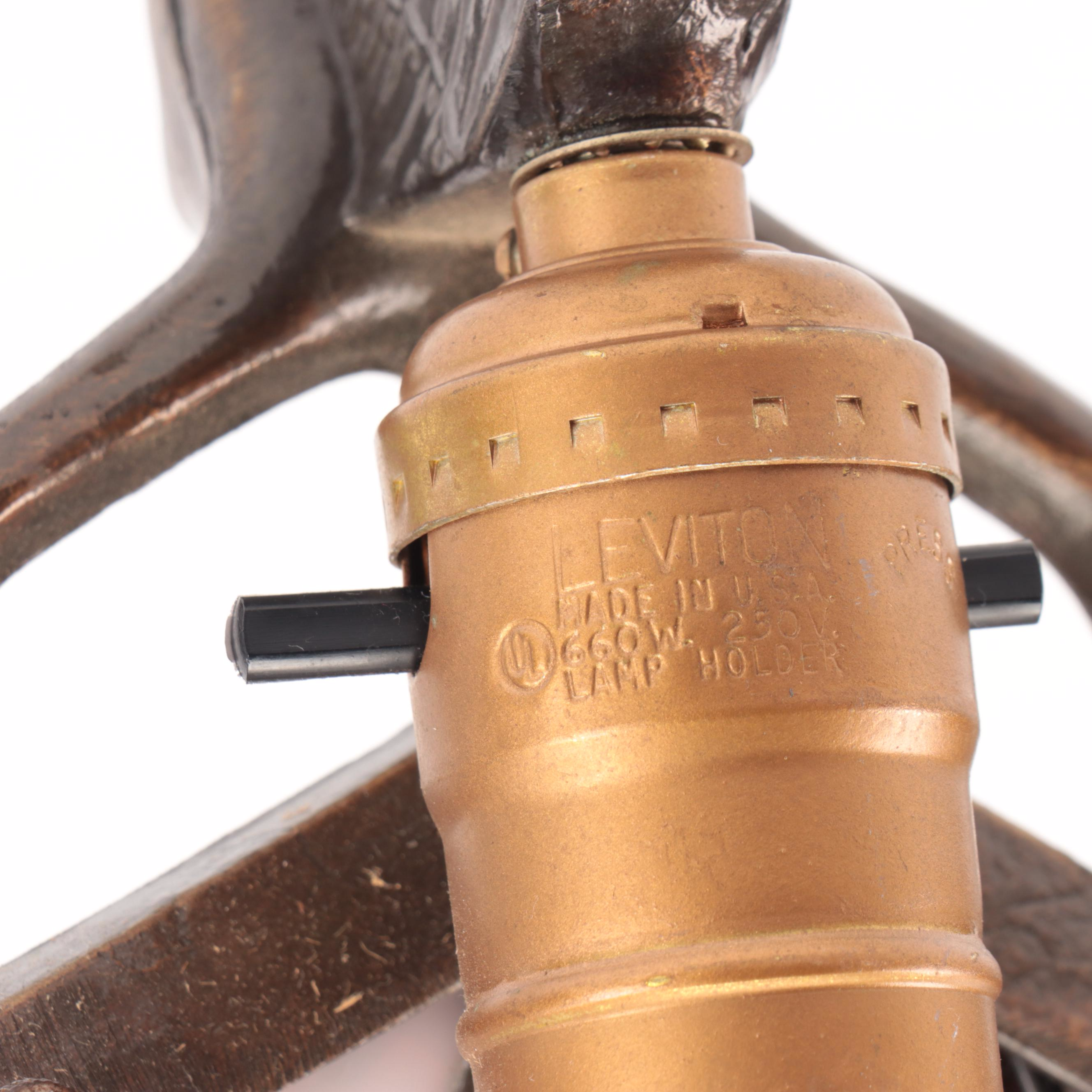 Art Deco Style Nude Female Metal Table Lamp with Slag Glass Fan Shade