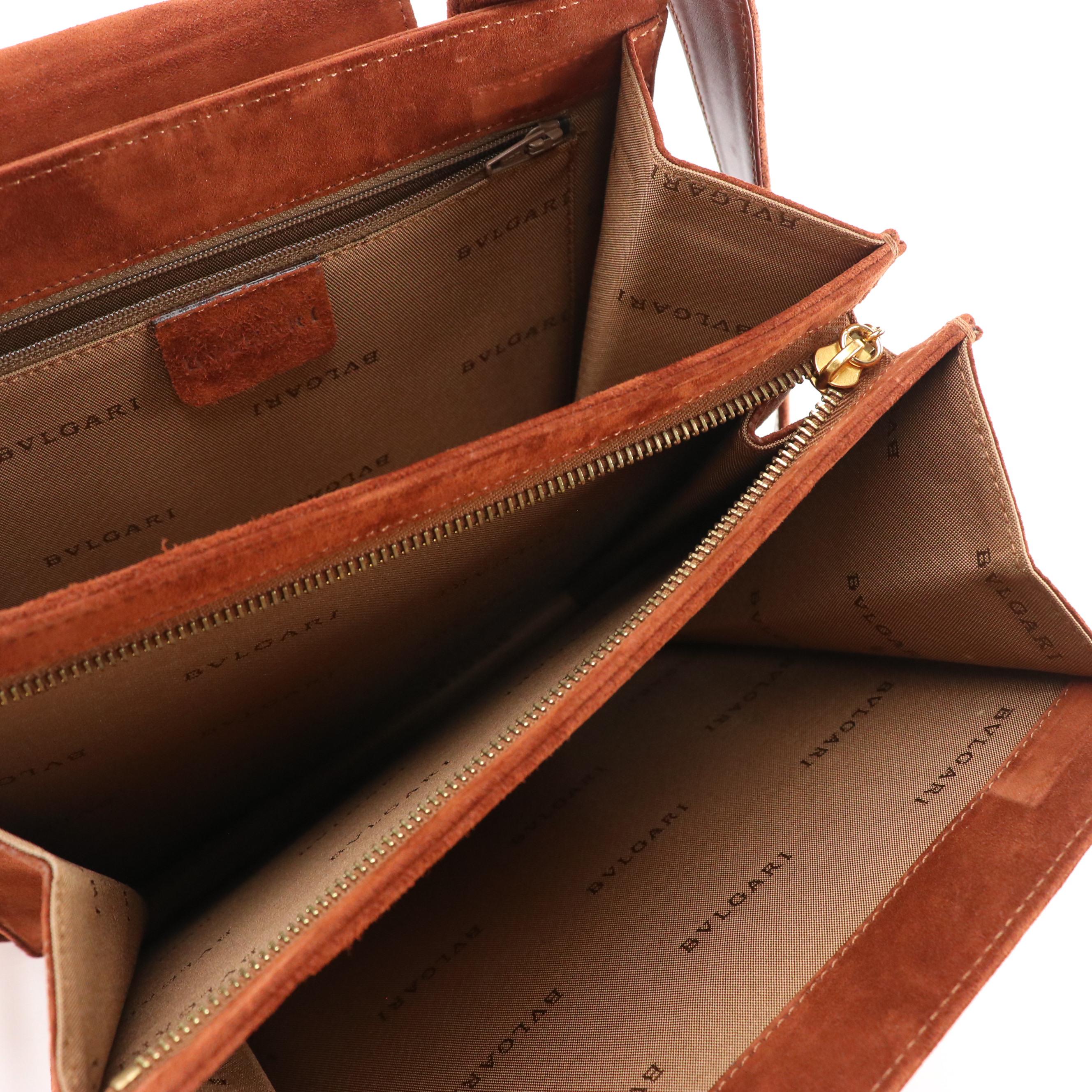 BVLGARI Accordion Shoulder Tote Bag in Brown Suede Leather