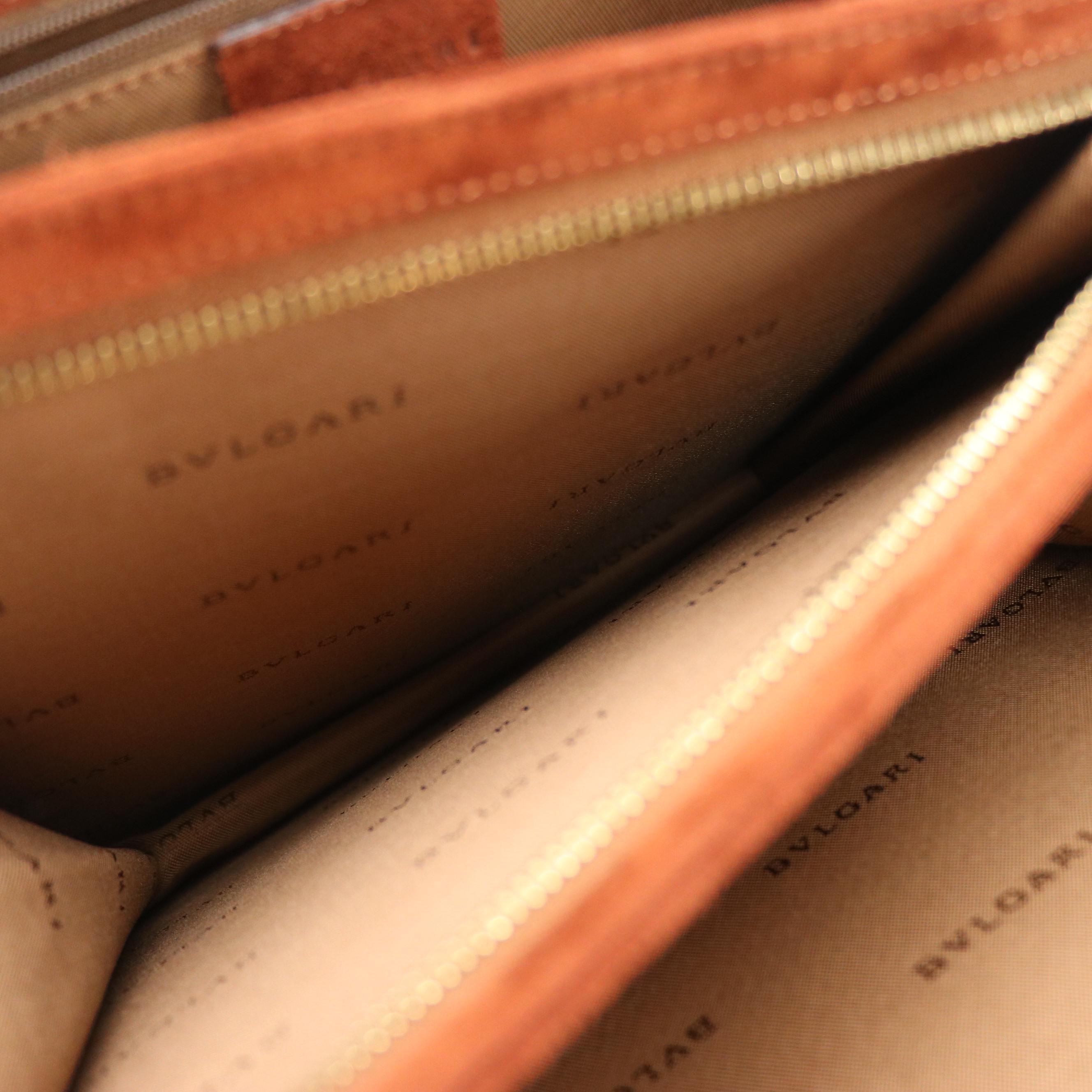 BVLGARI Accordion Shoulder Tote Bag in Brown Suede Leather