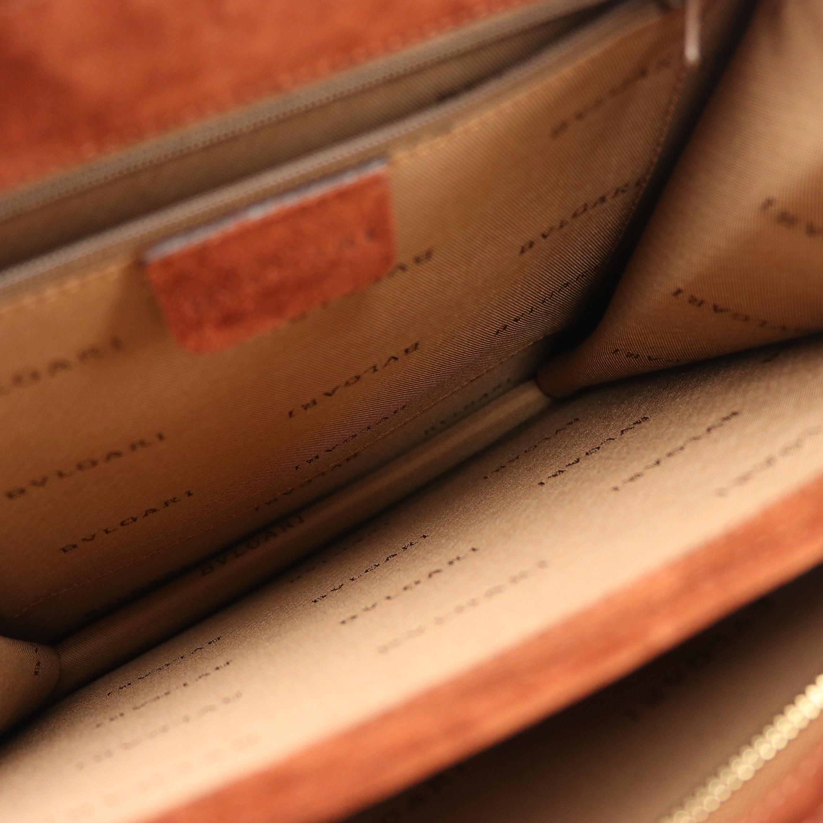 BVLGARI Accordion Shoulder Tote Bag in Brown Suede Leather