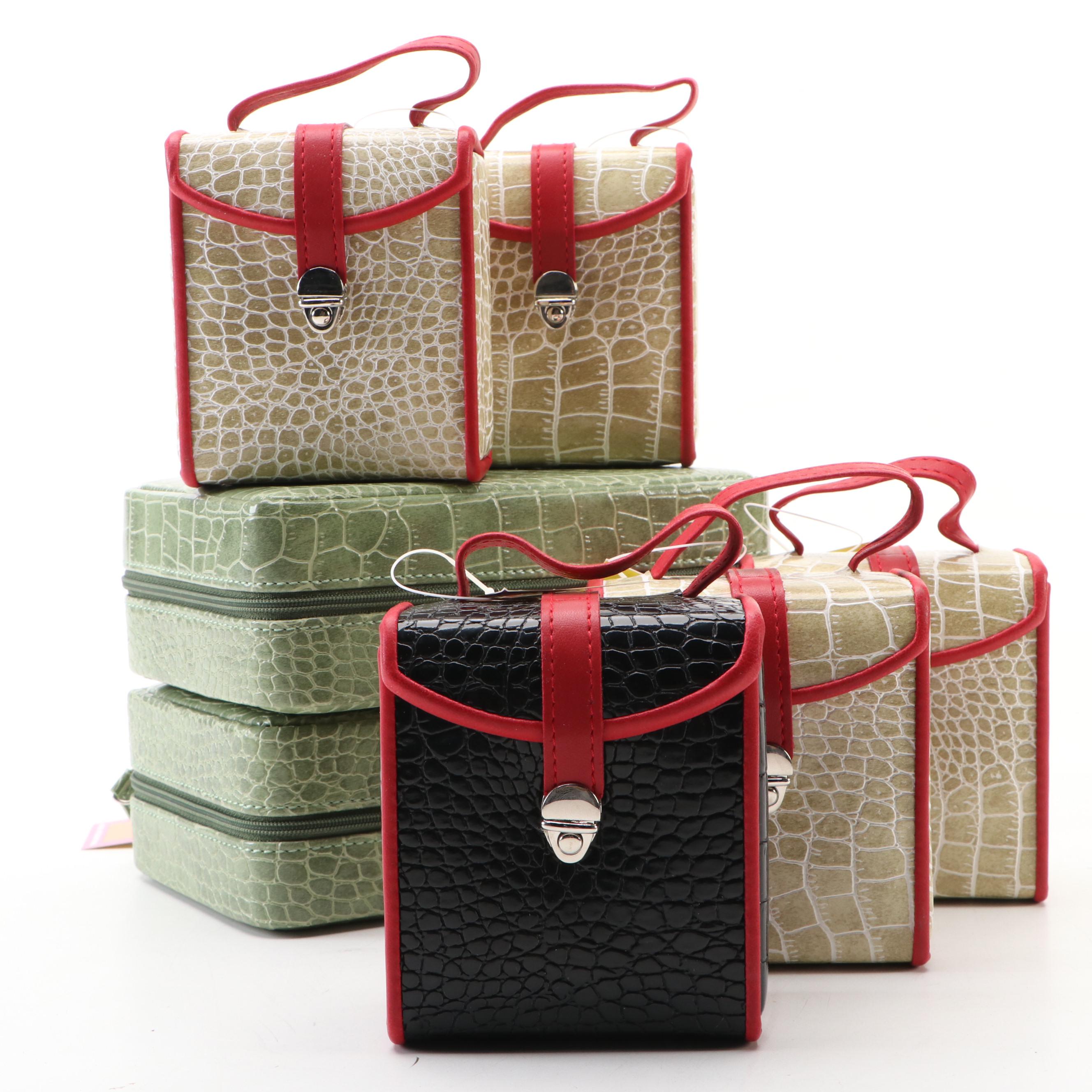 Alten International Faux Crocodile Embossed Travel Jewelry Cases