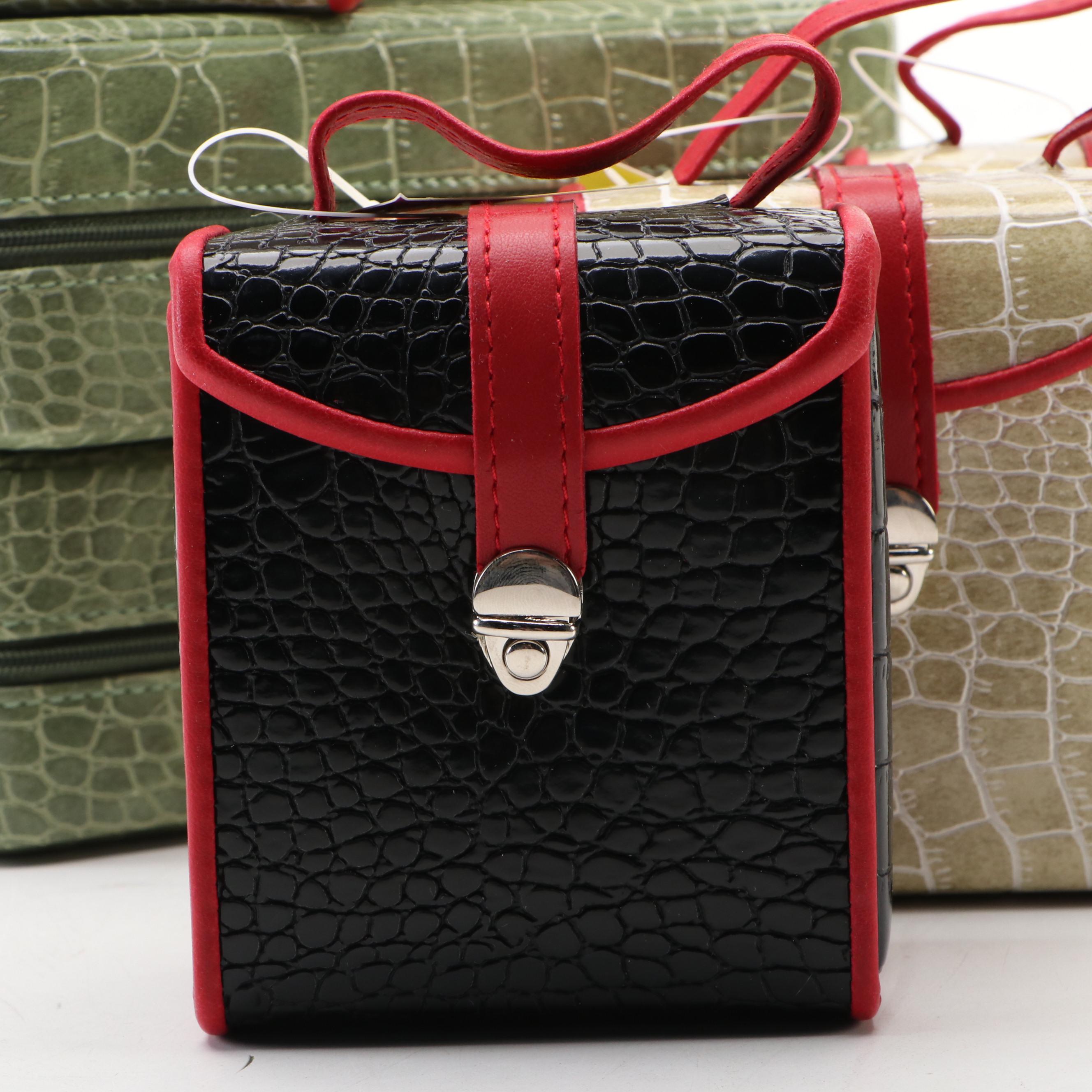Alten International Faux Crocodile Embossed Travel Jewelry Cases