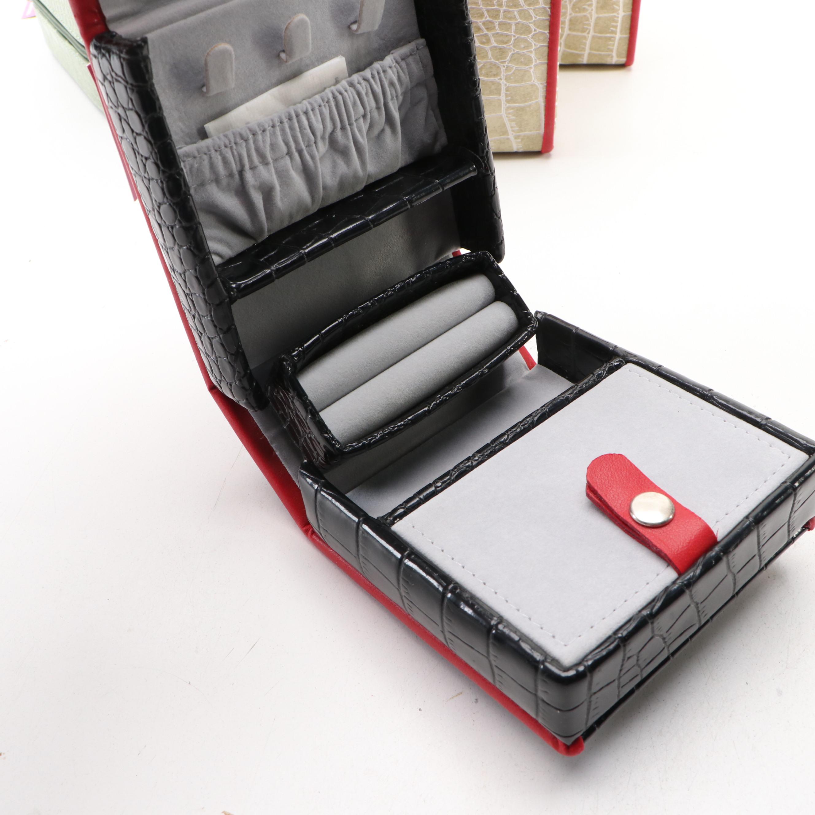 Alten International Faux Crocodile Embossed Travel Jewelry Cases