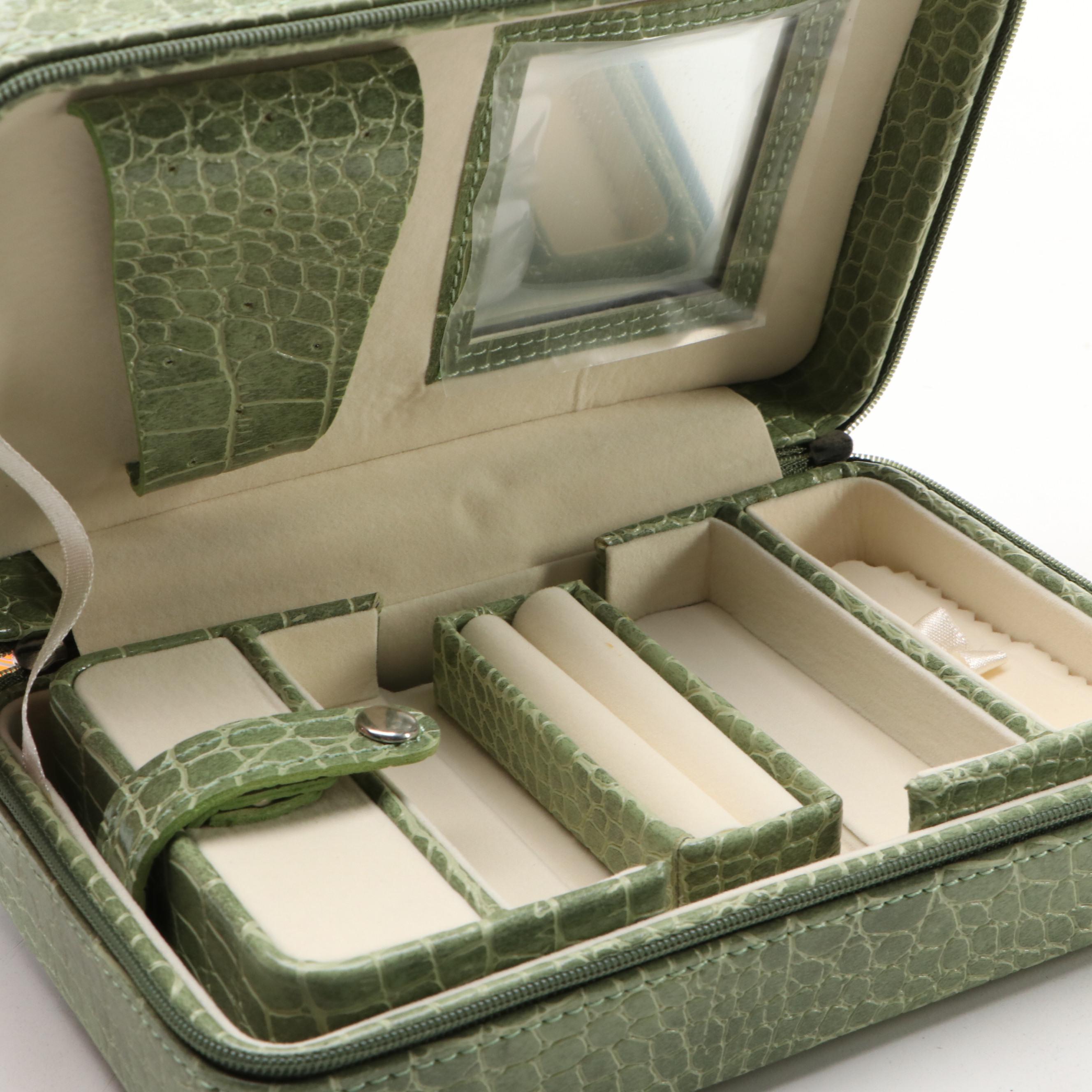 Alten International Faux Crocodile Embossed Travel Jewelry Cases