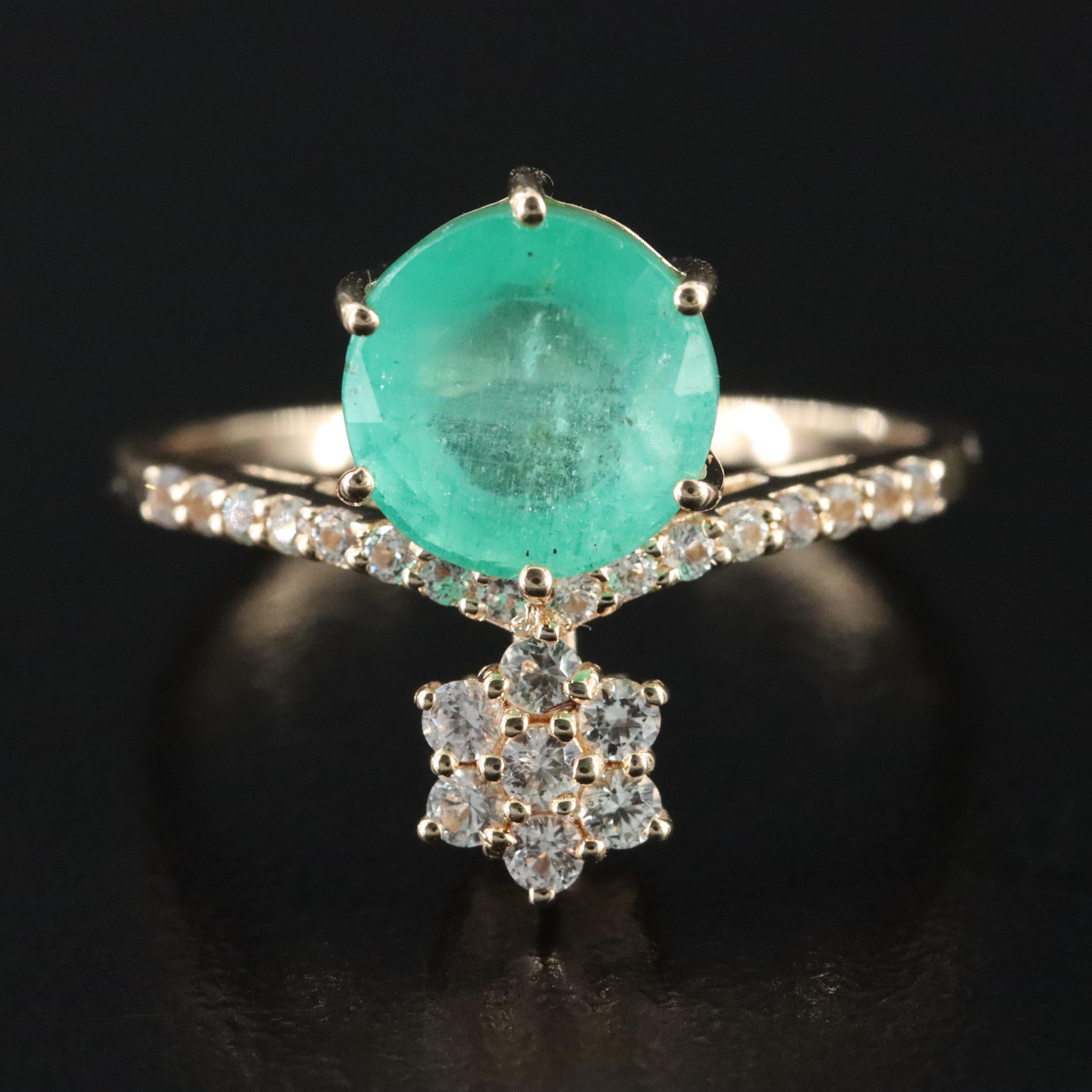 14K 1.82 CT Emerald and White Sapphire Ring