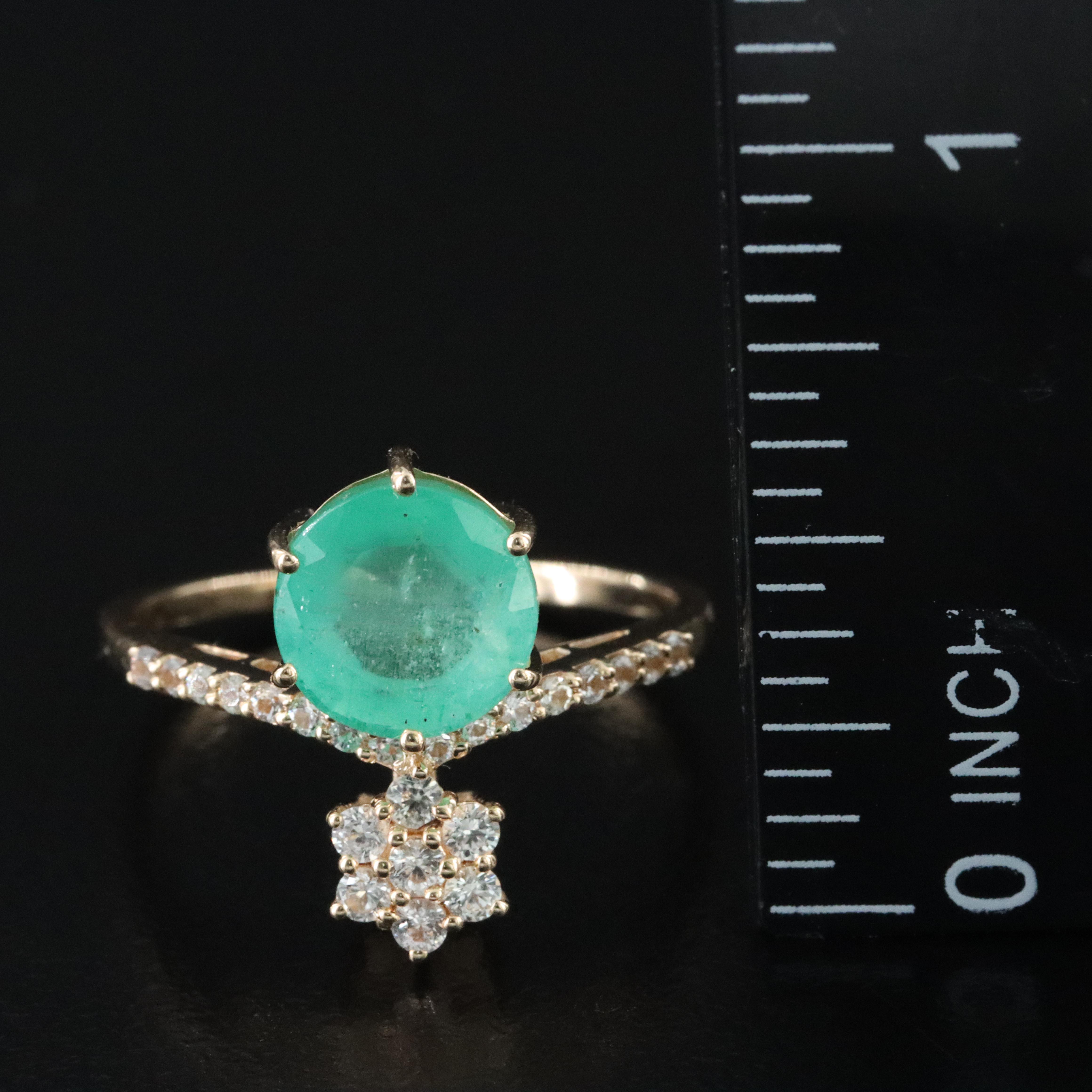 14K 1.82 CT Emerald and White Sapphire Ring