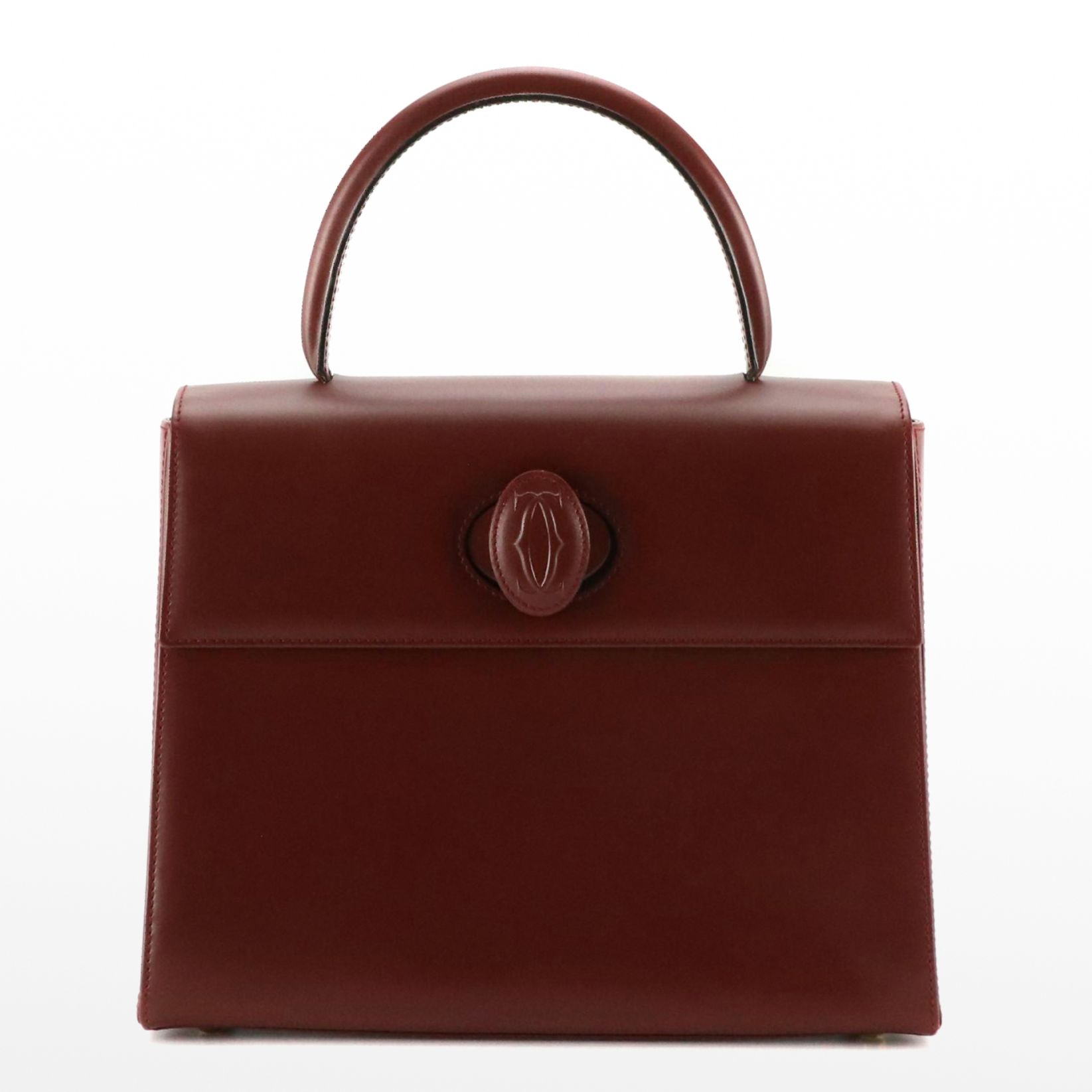 Cartier Must de Cartier Top Handle Turnlock Satchel in Burgundy Calfskin Leather