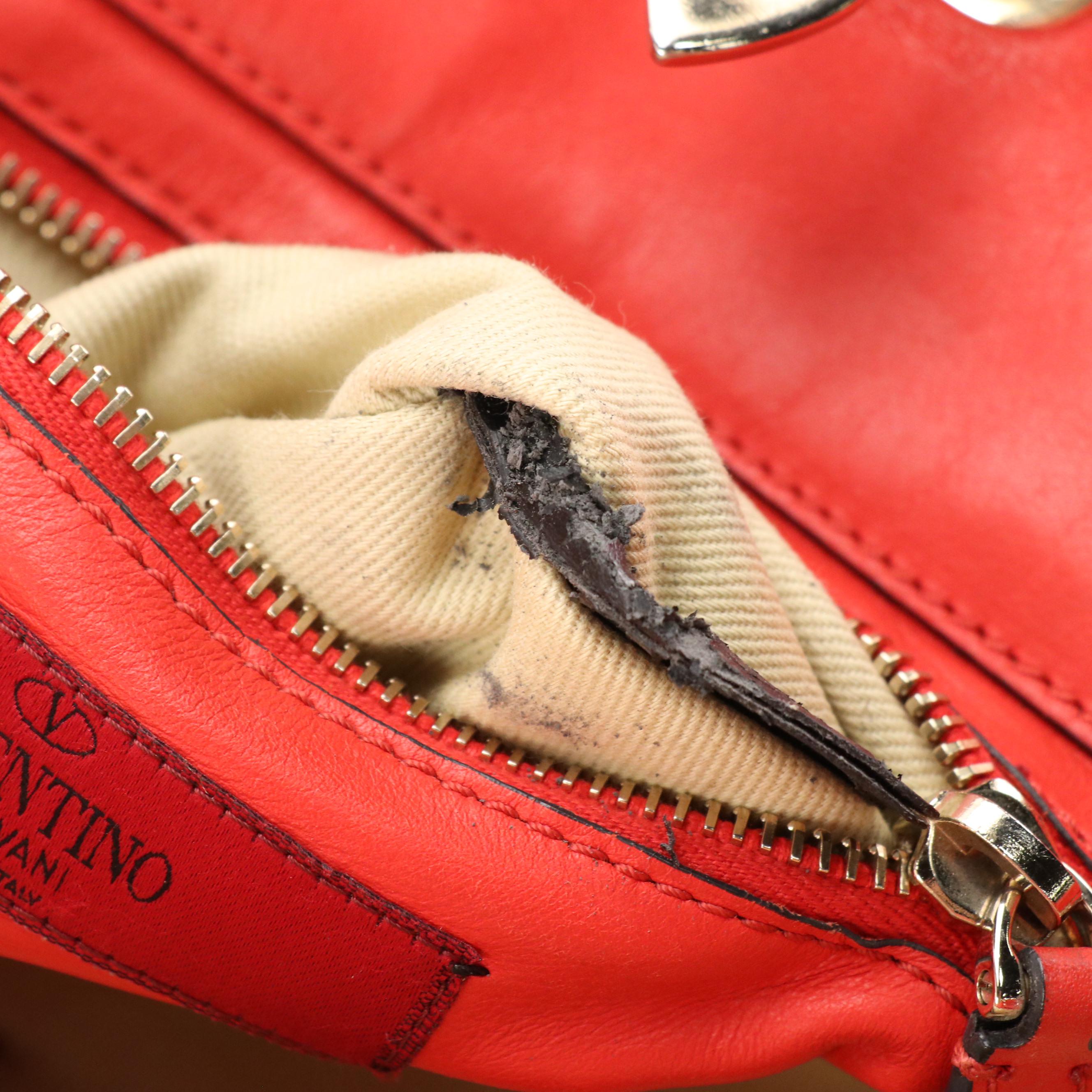 Valentino Garavani Small Rockstud Two-Way Tote in Cherry Red Calfskin Leather