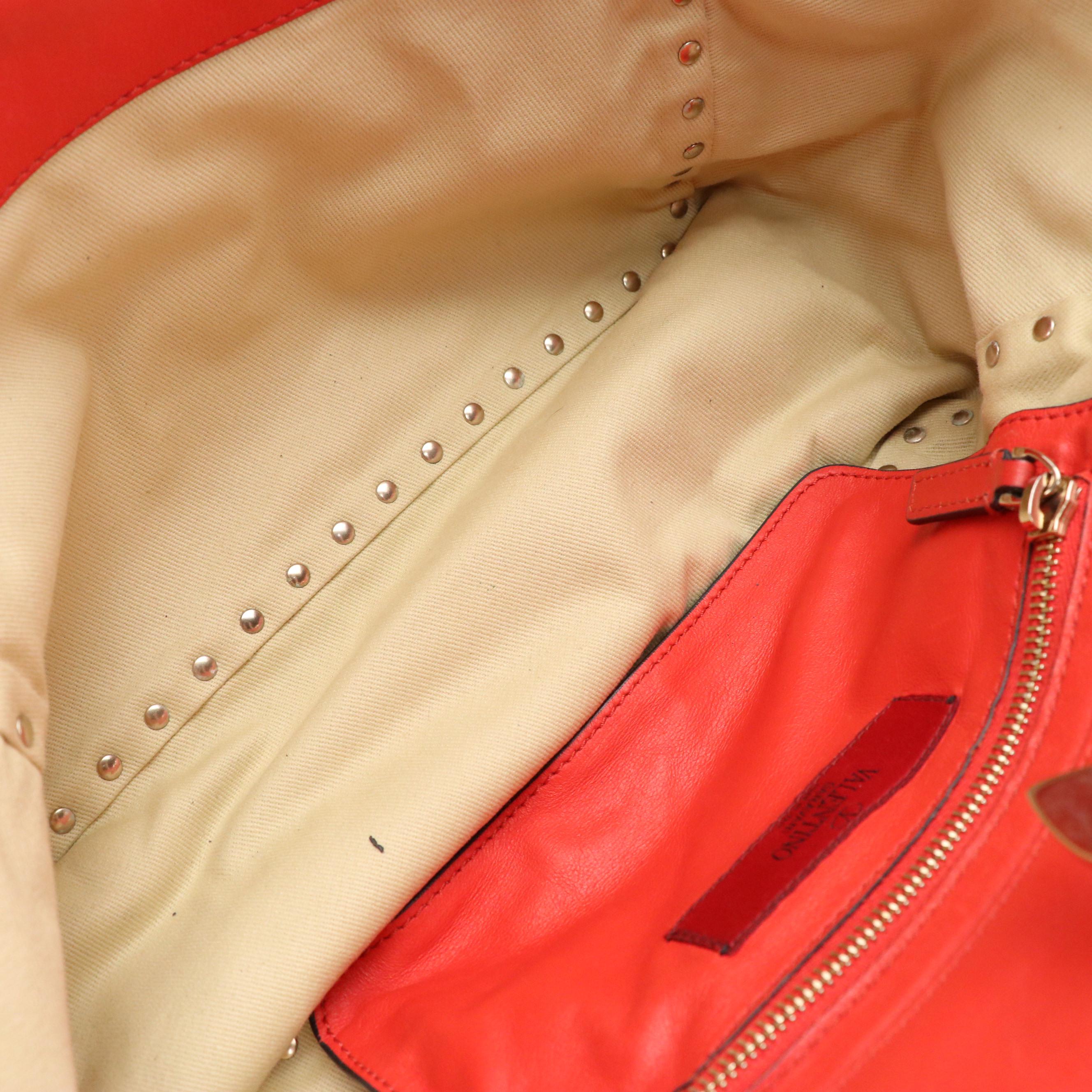 Valentino Garavani Small Rockstud Two-Way Tote in Cherry Red Calfskin Leather