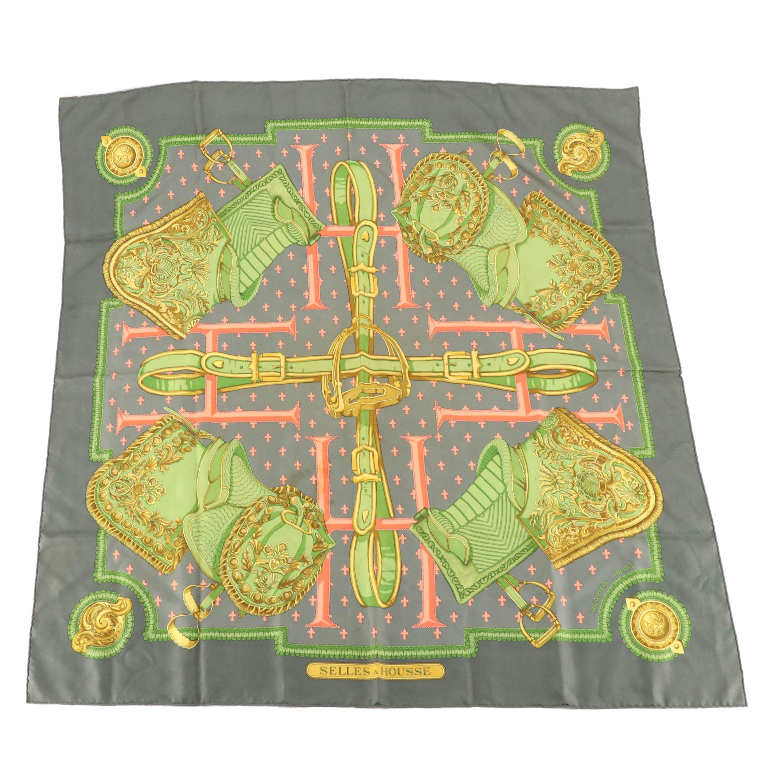 Hermès "Selles a Housse" Scarf 90 in Silk Twill