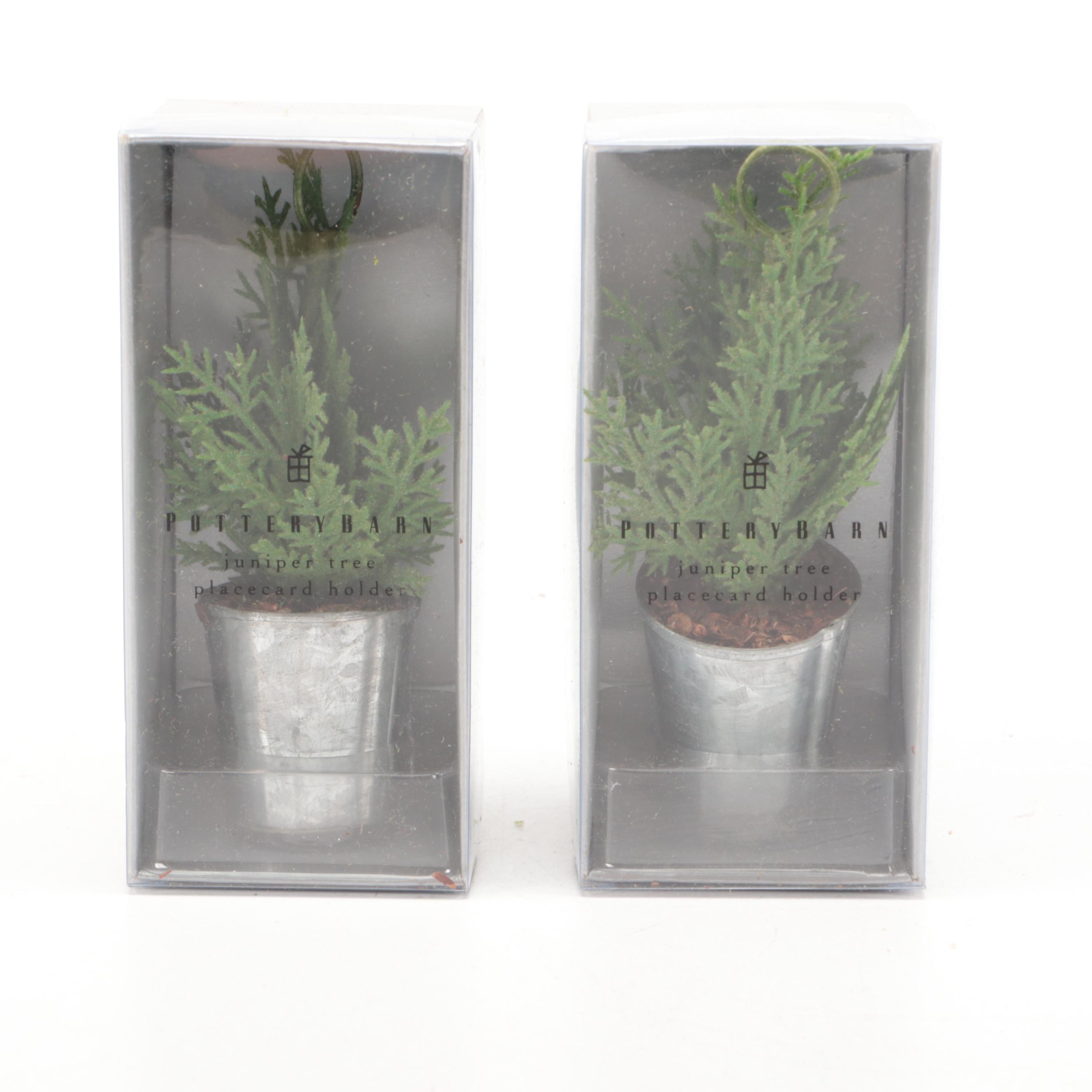 Pottery Barn Faux Juniper Bushes and Place Card Holders with Electric Candles
